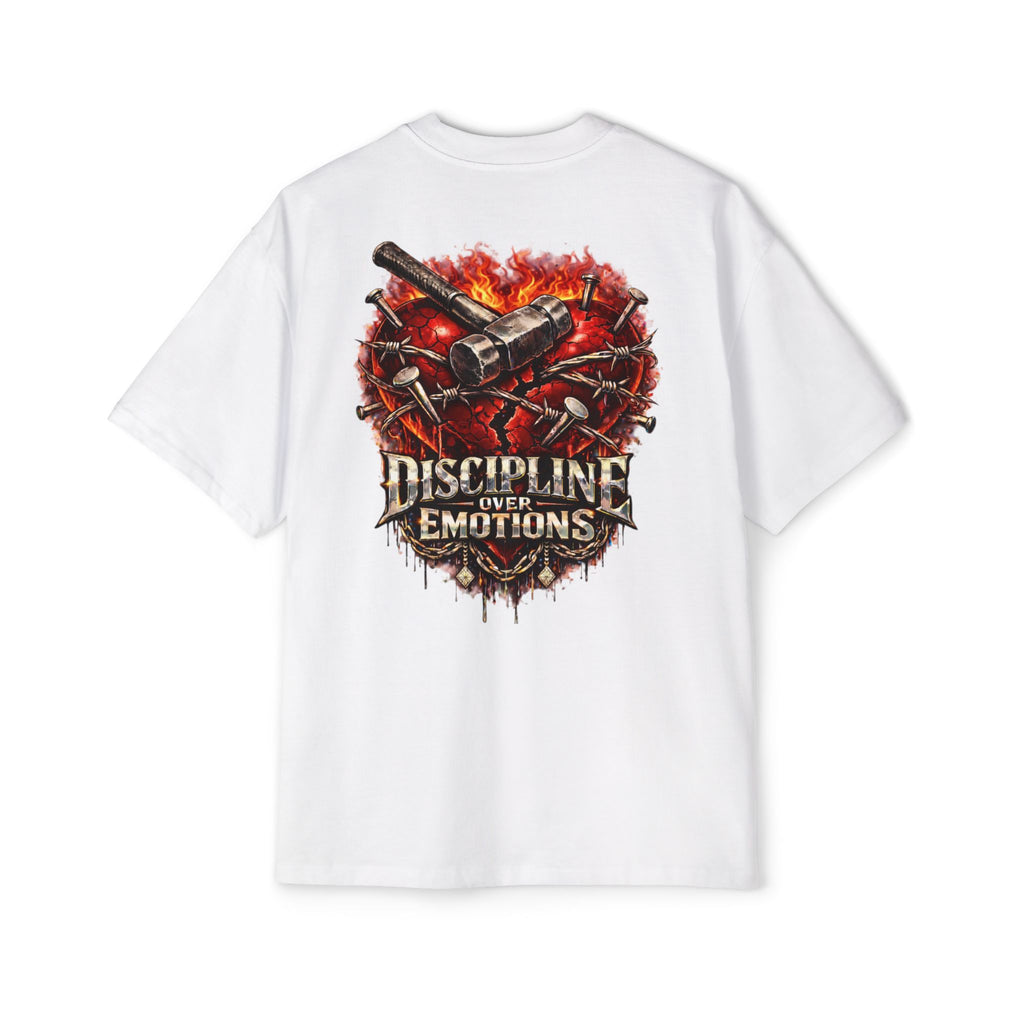 Oversized Discipline Over Emotions (Back) Graphic Tee (Red Heart) Printify