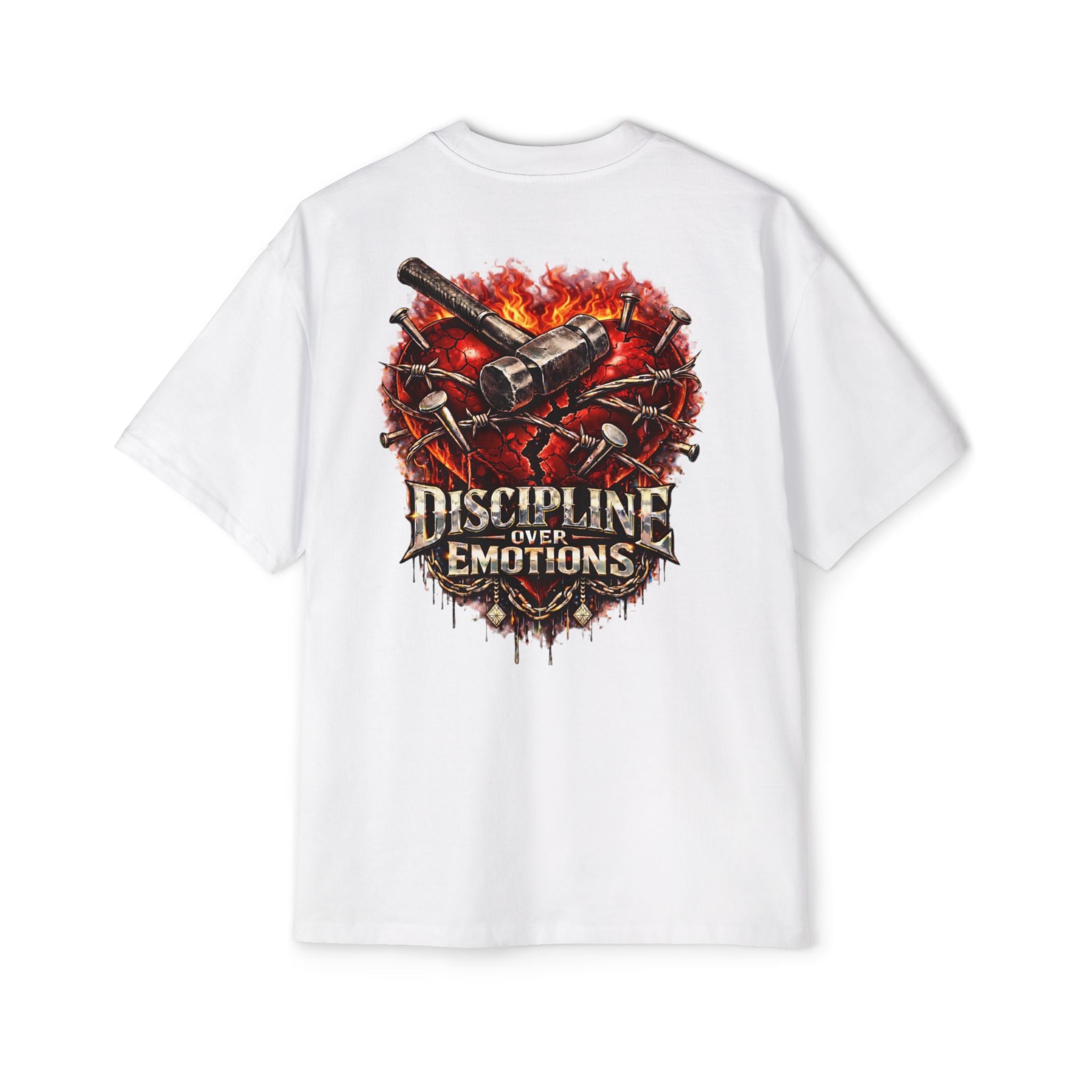 Oversized Discipline Over Emotions (Back) Graphic Tee (Red Heart) Printify