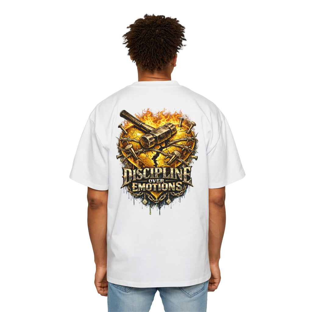 Oversized Discipline Over Emotions (Back) Graphic Tee (Gold Heart) Printify