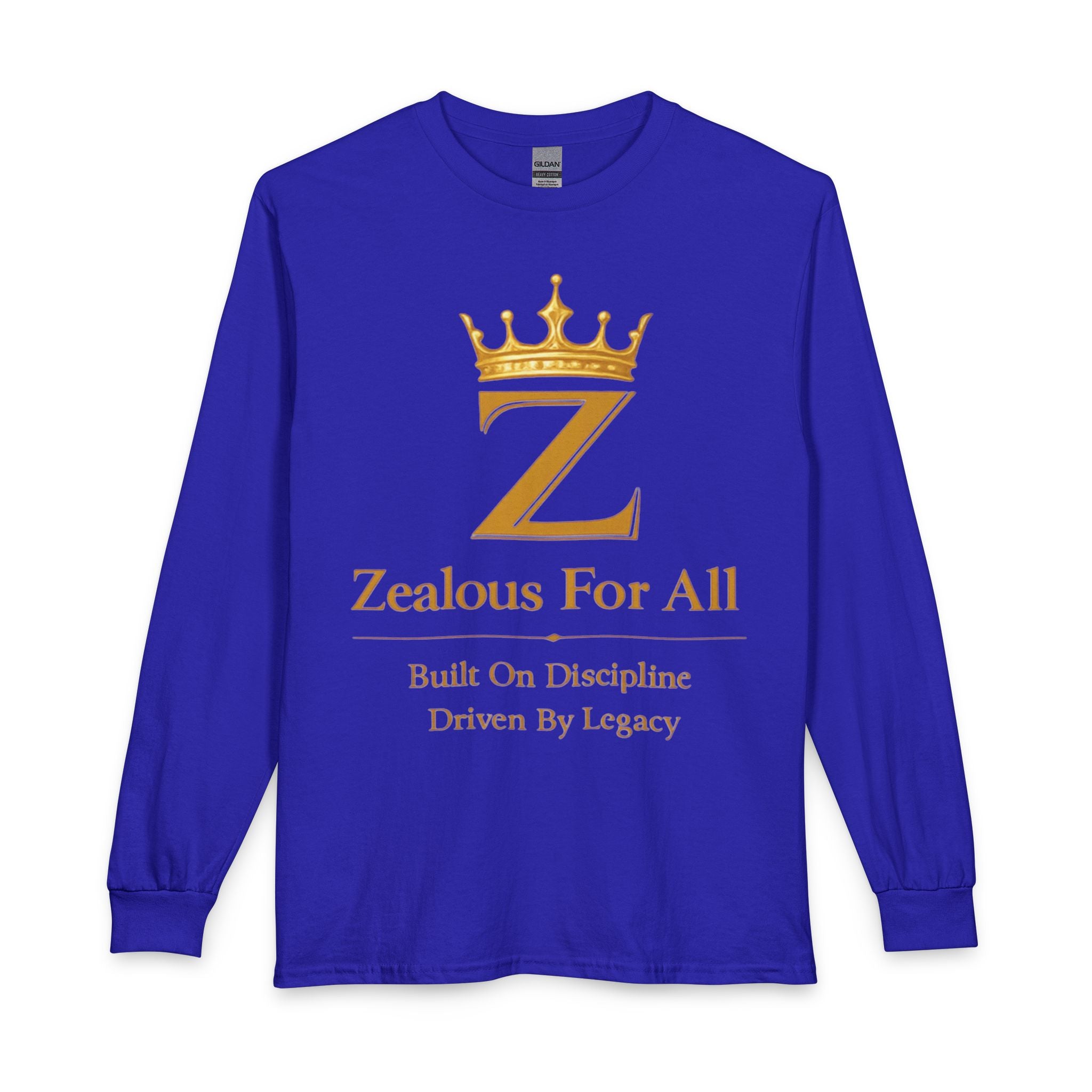 Long Sleeve Shirt — "Zealous For All" Gold Crown Logo, Motivational Athletic Streetwear Printify