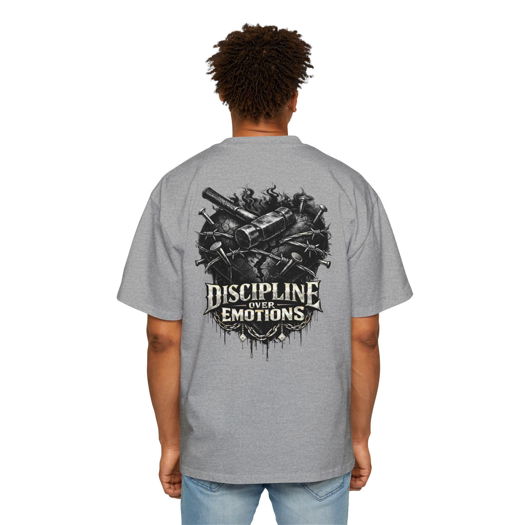 Oversized Discipline Over Emotions (Back) Graphic Tee (Black Heart) Printify