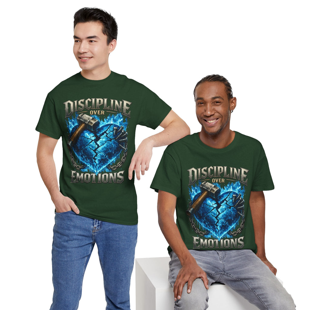Discipline Over Emotions Graphic T-Shirt (Blue Heart) Printify
