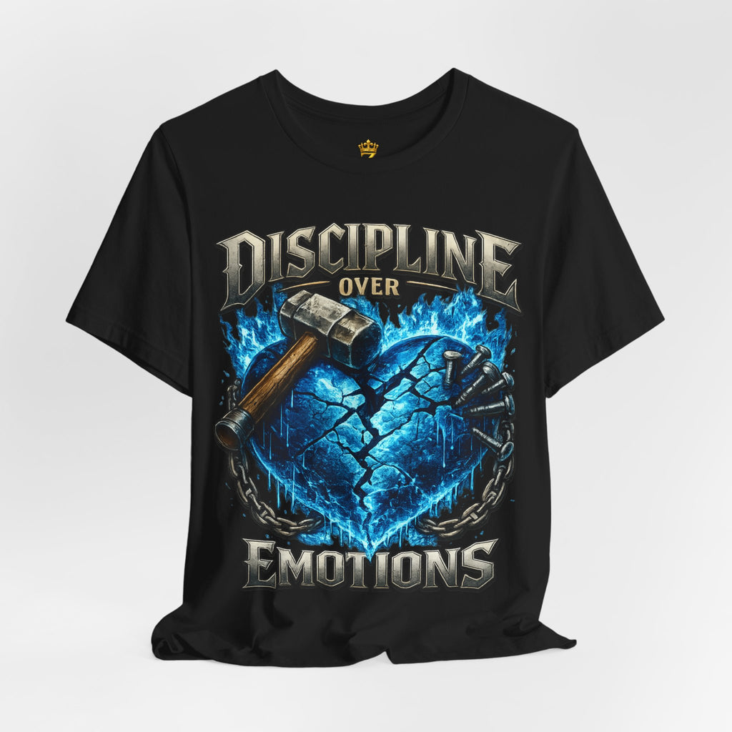 Discipline Over Emotions Premium Graphic T-Shirt (Blue Heart) Printify