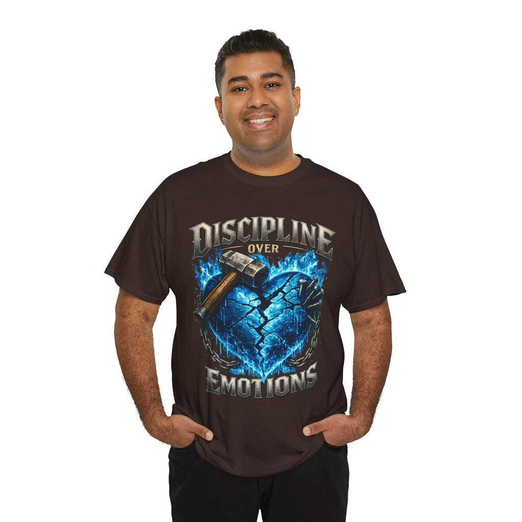Discipline Over Emotions Graphic T-Shirt (Blue Heart) Printify