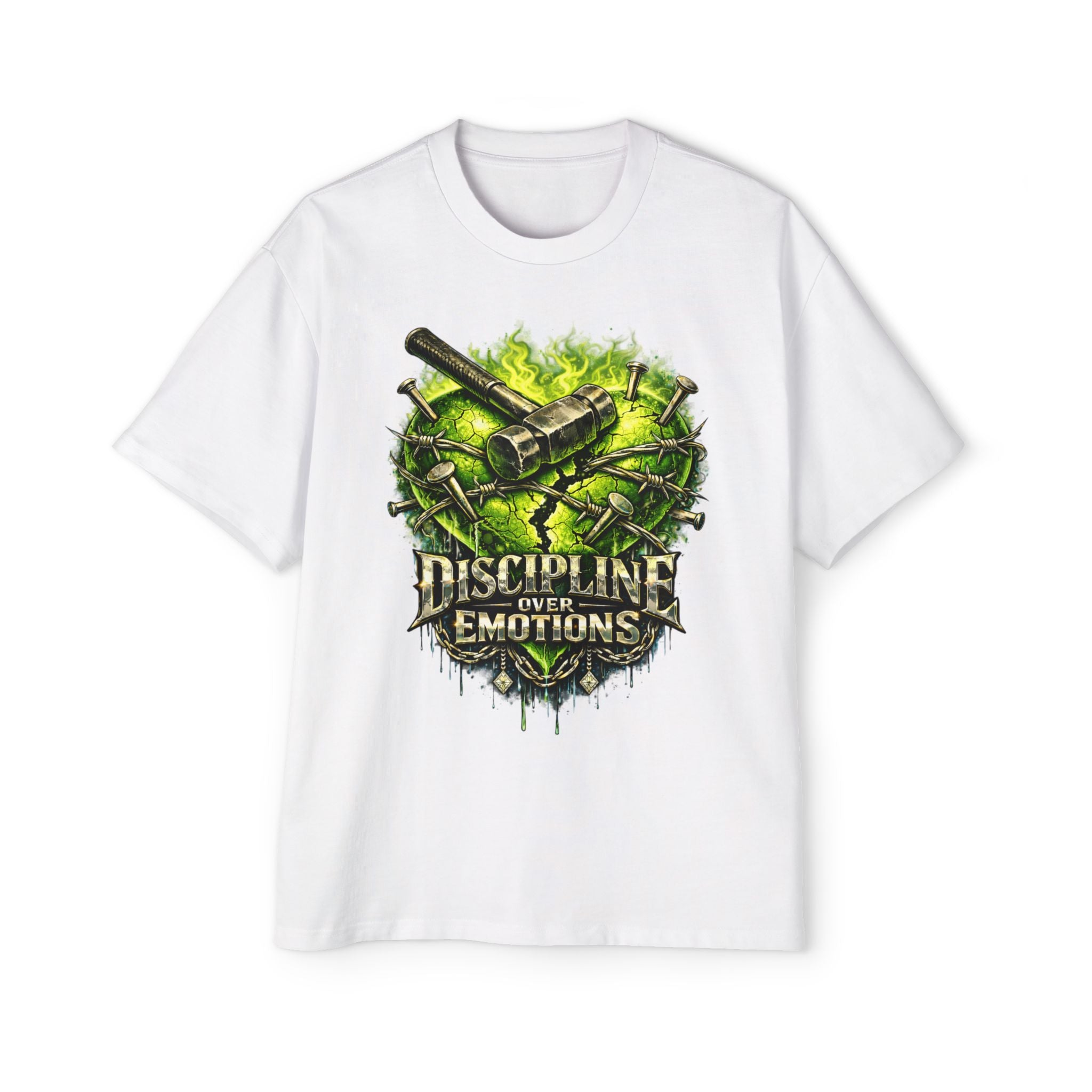 Oversized Discipline Over Emotions Graphic Tee (Green Heart) Printify