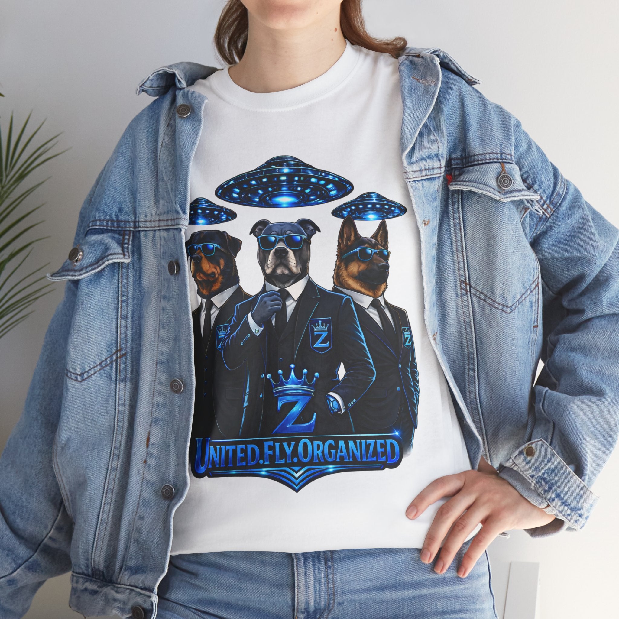 Adult "United. Fly. Organized." Graphic Tee (Blue) Printify