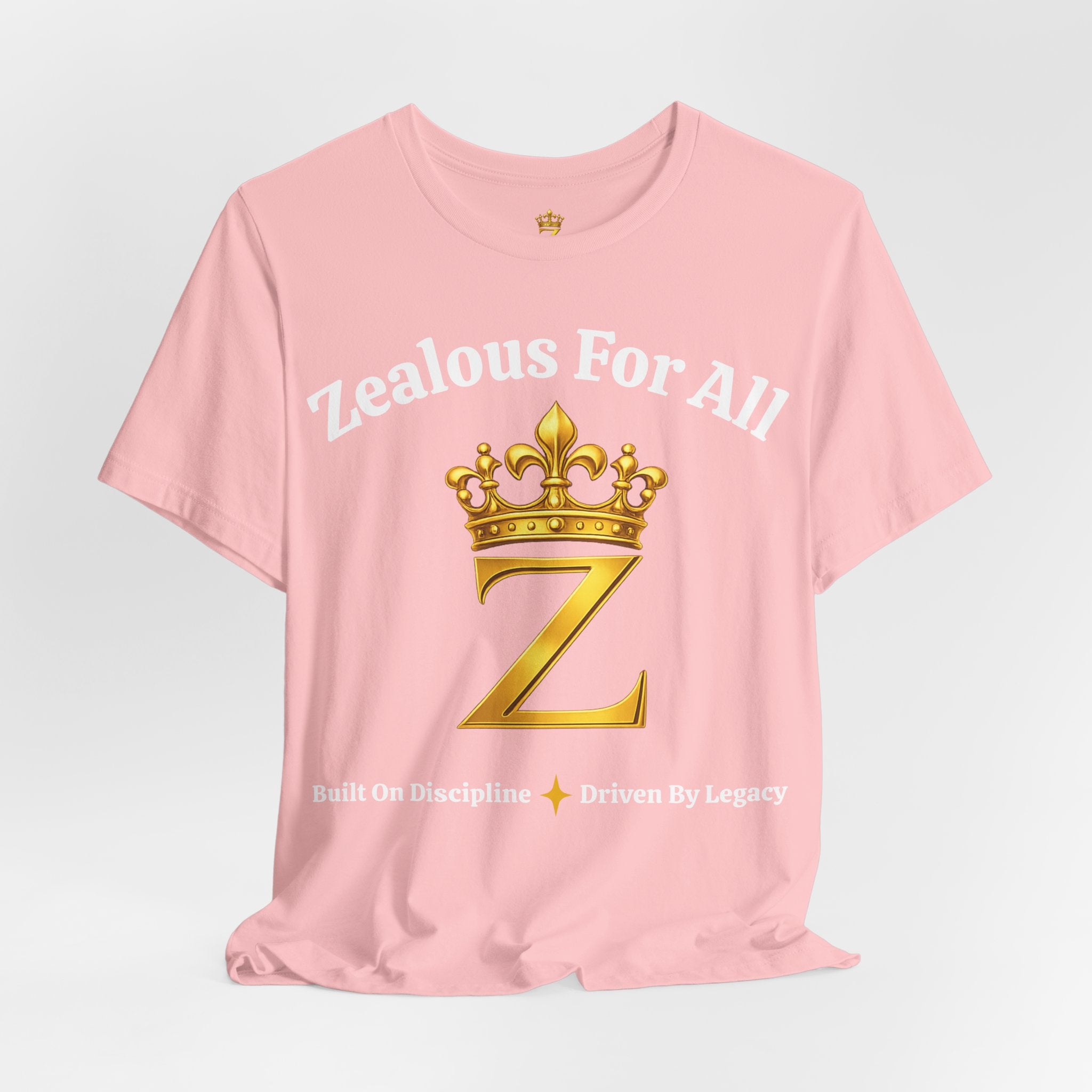Unisex Luxury Zealous For All T-Shirt (Gold/White Words, Big Logo T-shirt) Printify