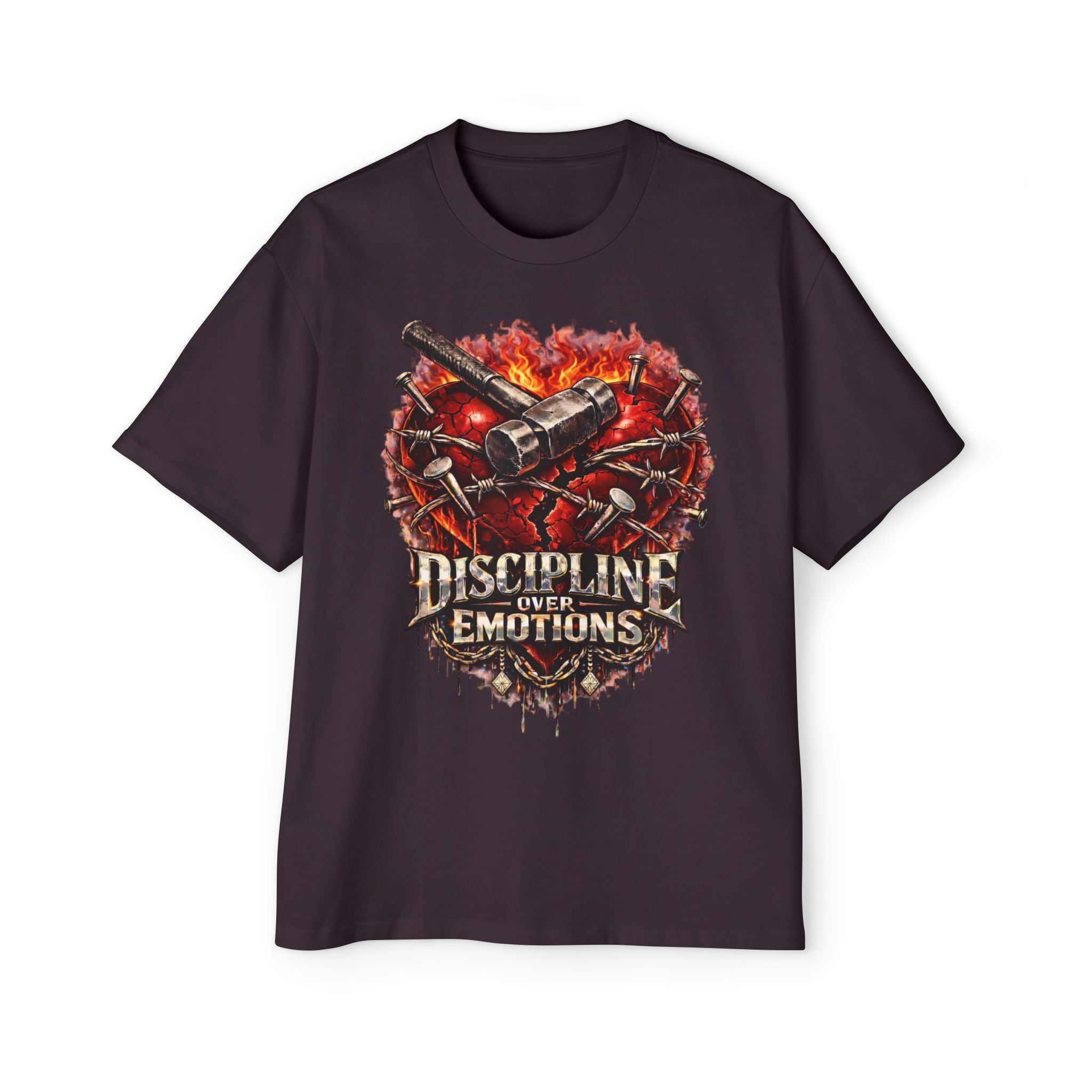 Oversized Discipline Over Emotions Graphic Tee (Front Red Heart) Printify
