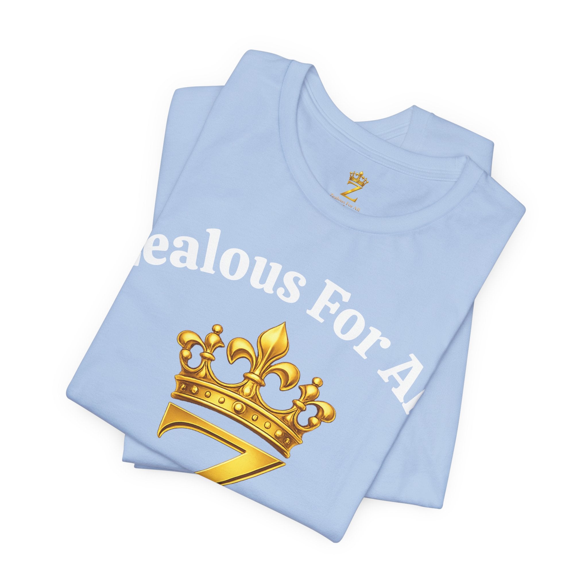 Unisex Luxury Zealous For All T-Shirt (Gold/White Words, Big Logo T-shirt) Printify