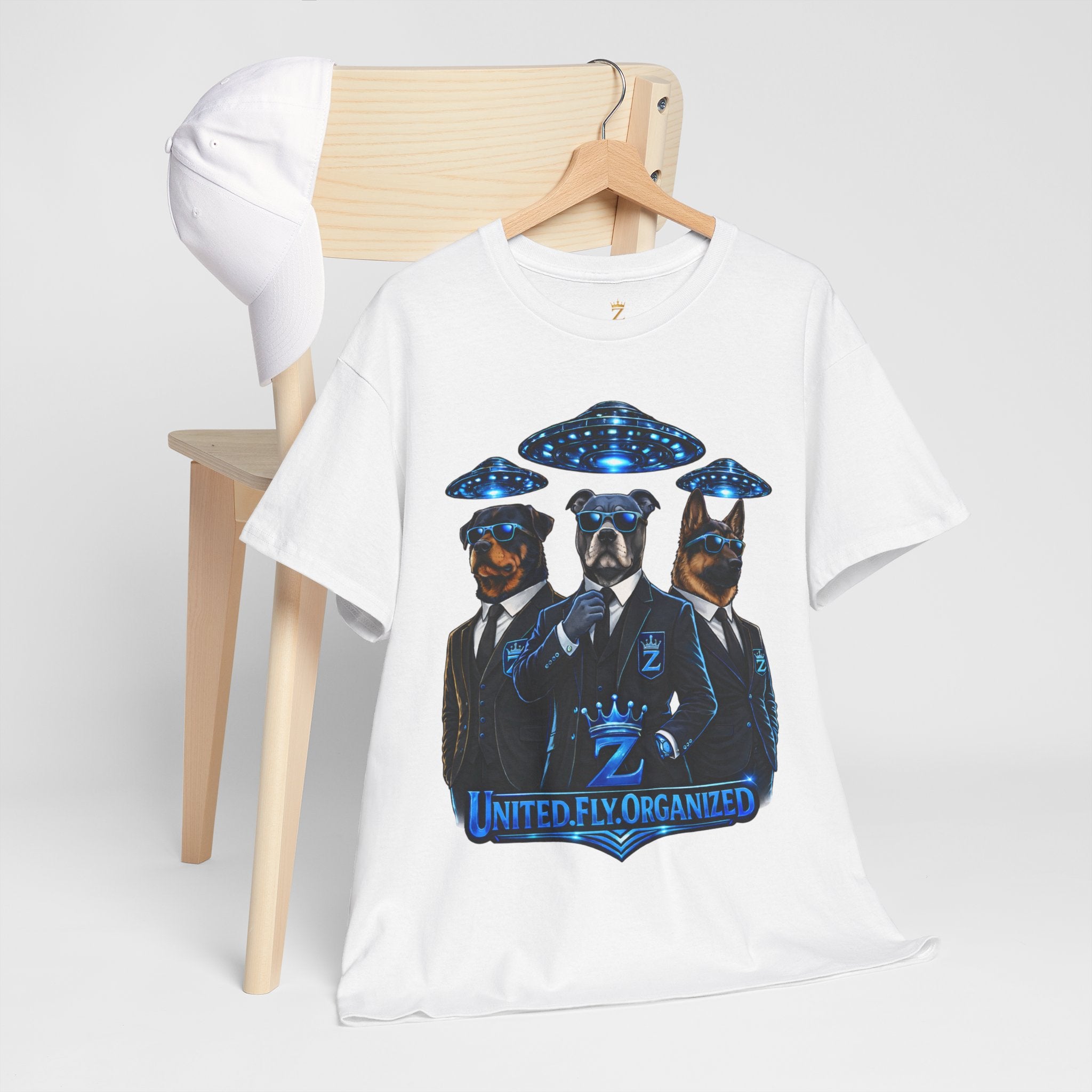 Adult "United. Fly. Organized." Graphic Tee (Blue) Printify
