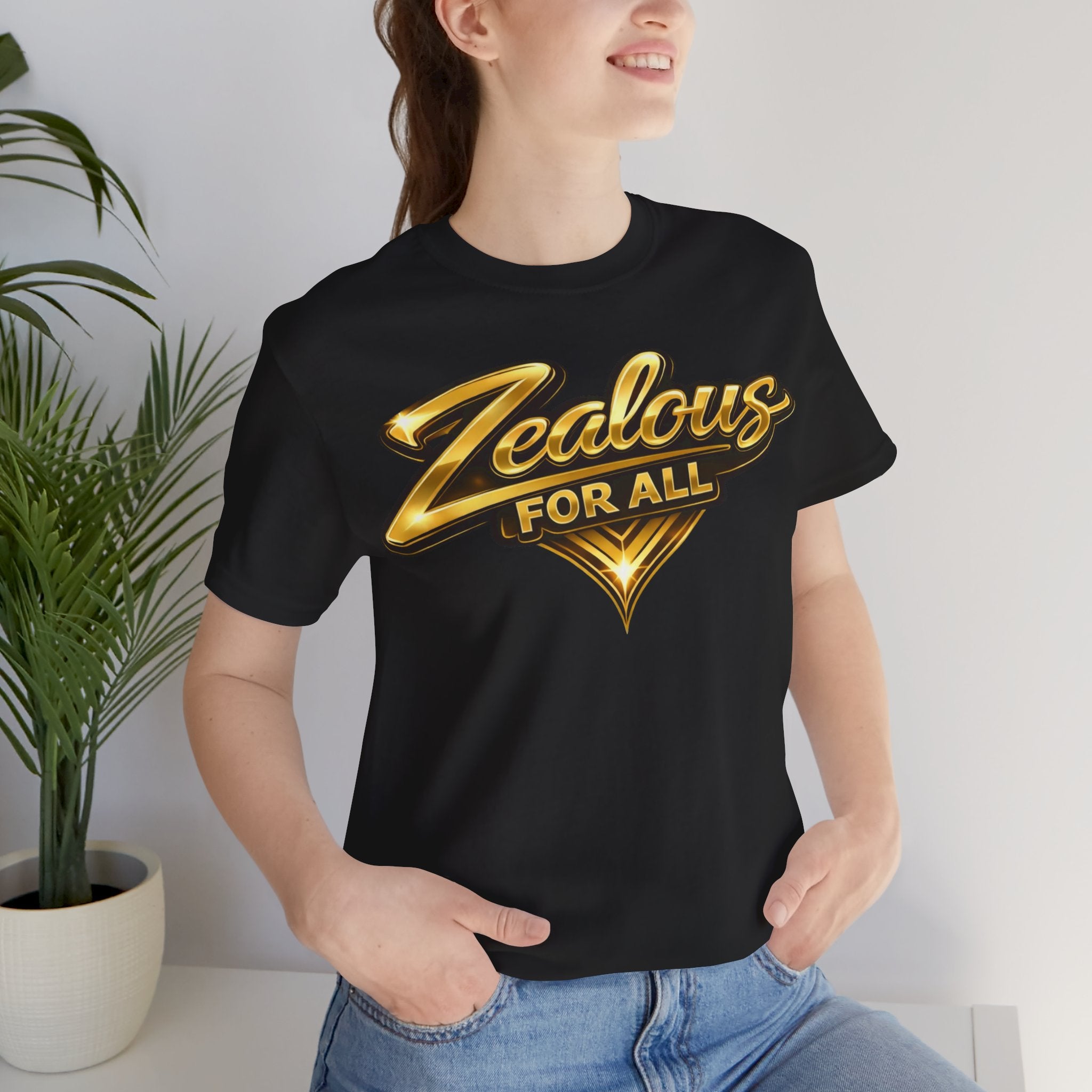 Zealous For All Graphic T-Shirt (Gold Logo) Printify