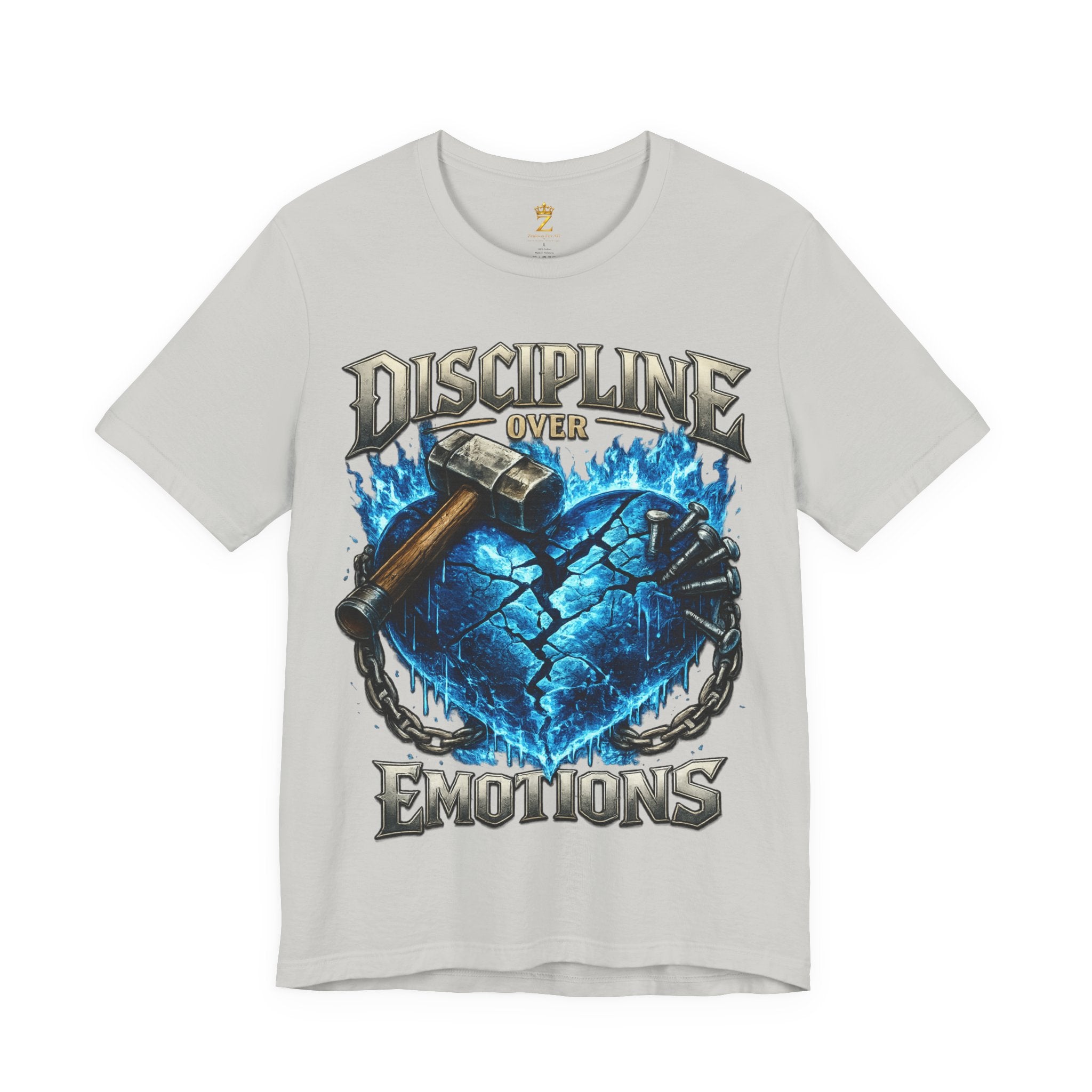 Discipline Over Emotions Premium Graphic T-Shirt (Blue Heart) Printify
