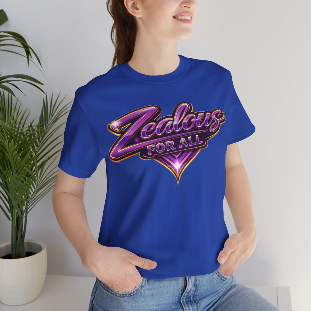 CUSTOM Zealous For All Graphic T-Shirt (Purple & Gold Trim Logo)