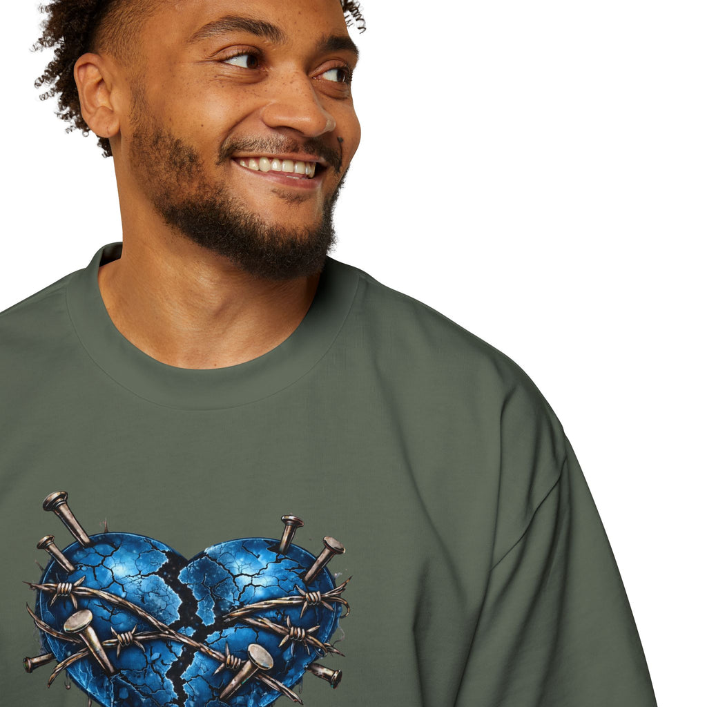 Oversized Discipline Over Emotions (Back) Graphic Tee (Blue Heart) Printify
