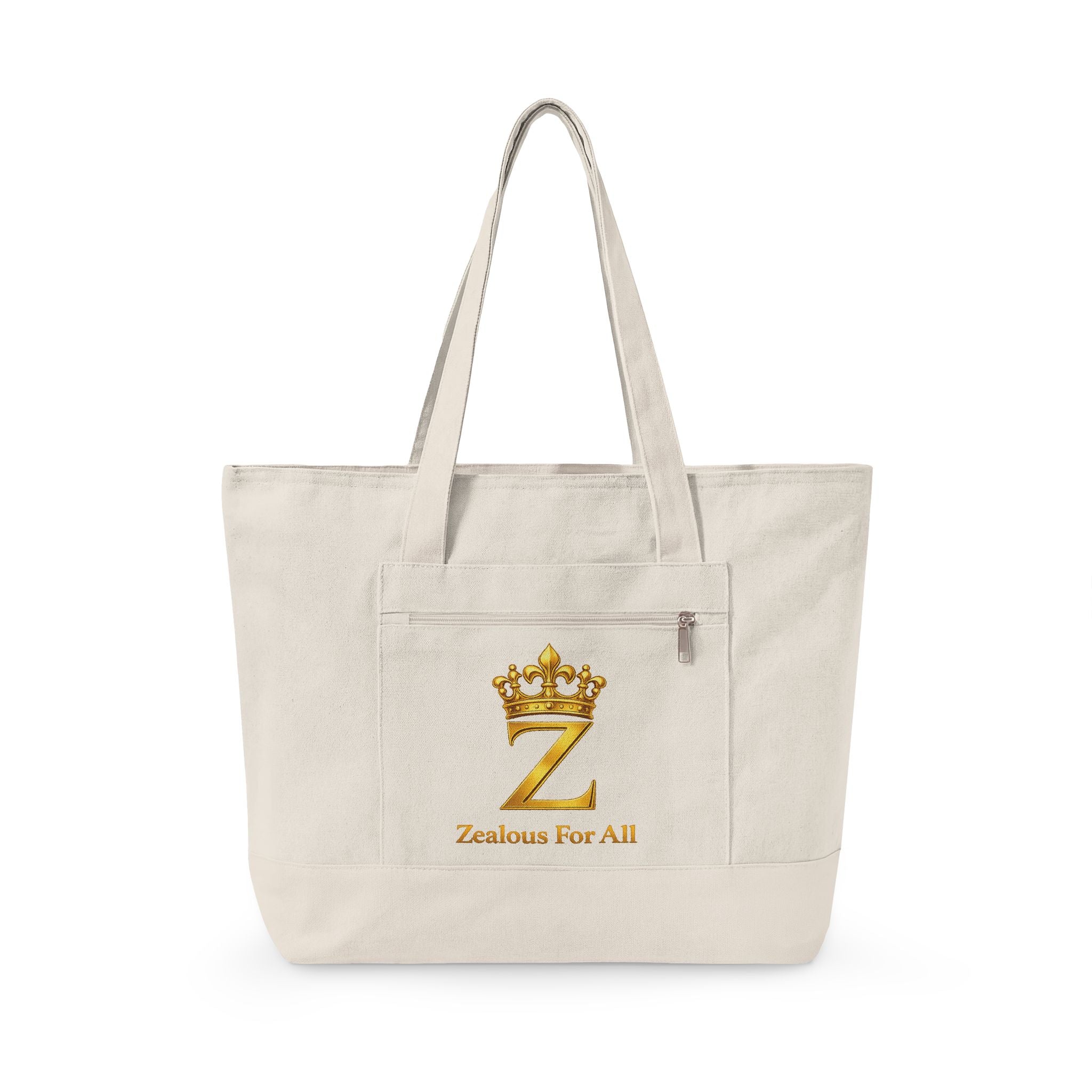 ZFA Crown Canvas Tote (Gold Lettered Zippered Beach & Everyday Bag) Printify