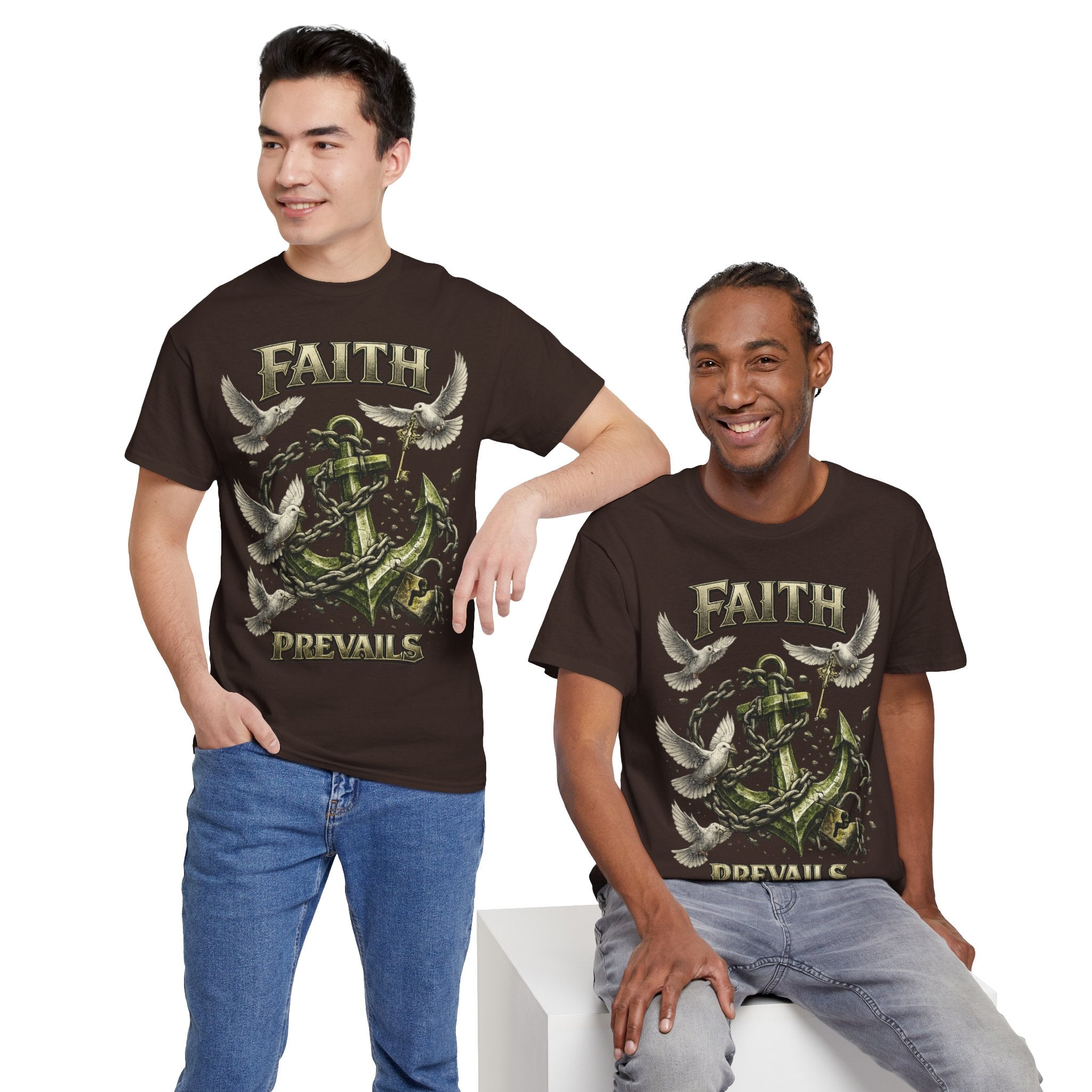 Adult Faith Prevails Anchor T-Shirt (Green Anchor) Printify