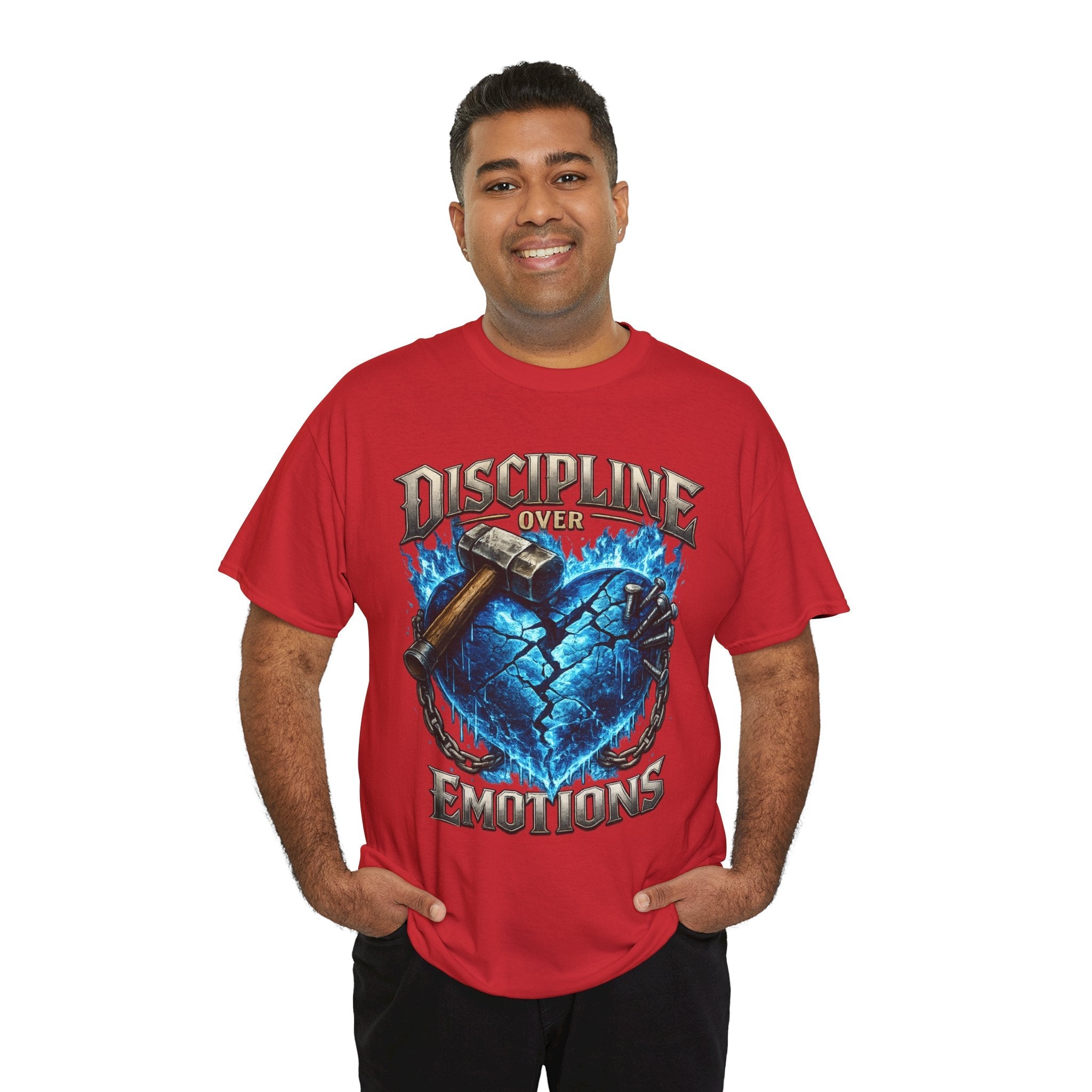 Discipline Over Emotions Graphic T-Shirt (Blue Heart) Printify