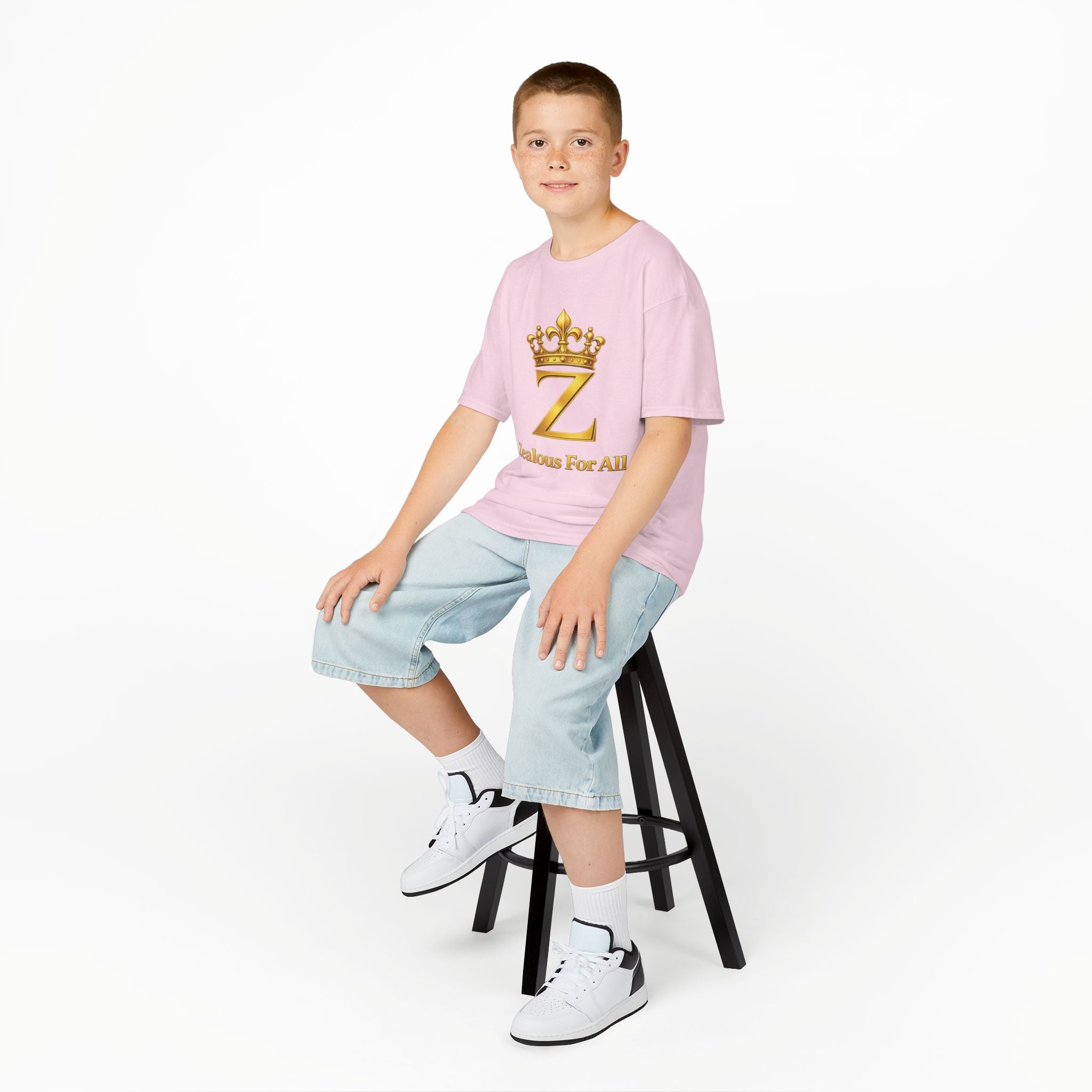 First Kids Zealous For All T-Shirt Drop 01 — Gold Logo Kids Tee Printify