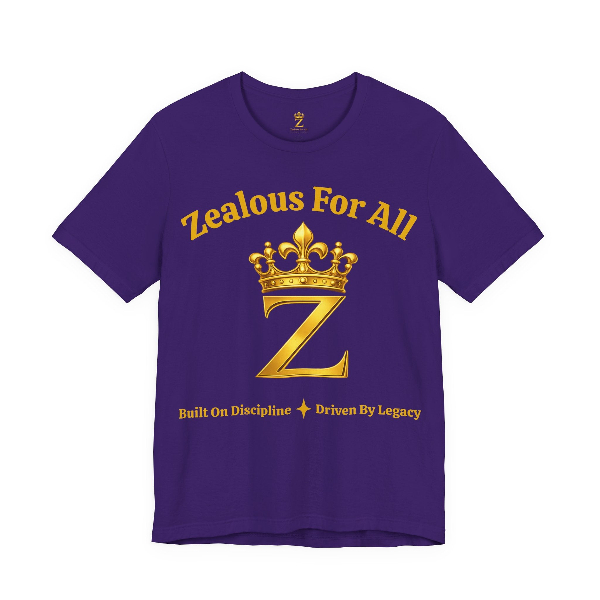Unisex Luxury Zealous For All T-Shirt (Gold/Black Words, Big Logo T-shirt) Printify