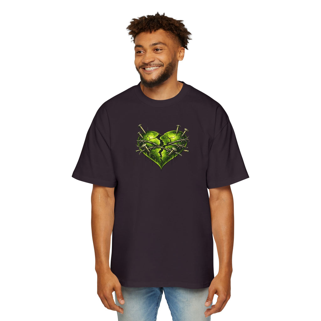 Adult *Oversized* Discipline Over Emotions (Back) Graphic Tee (Lime Green Heart) Printify