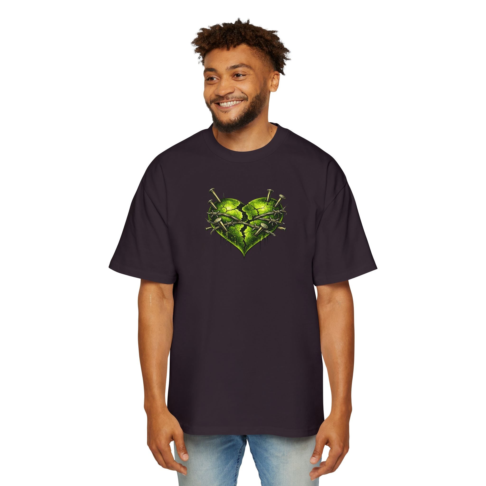 Adult *Oversized* Discipline Over Emotions (Back) Graphic Tee (Lime Green Heart) Printify