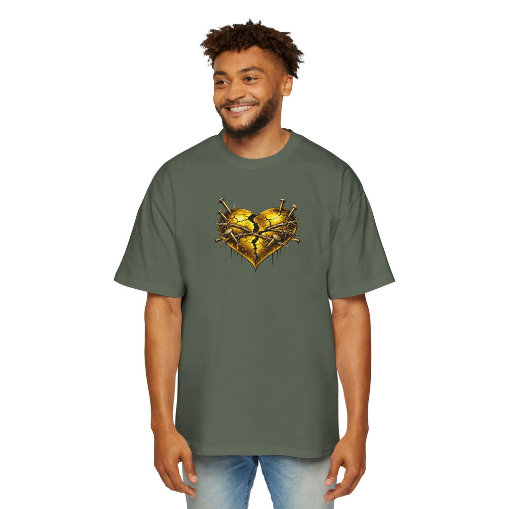 Oversized Discipline Over Emotions (Back) Graphic Tee (Gold Heart) Printify