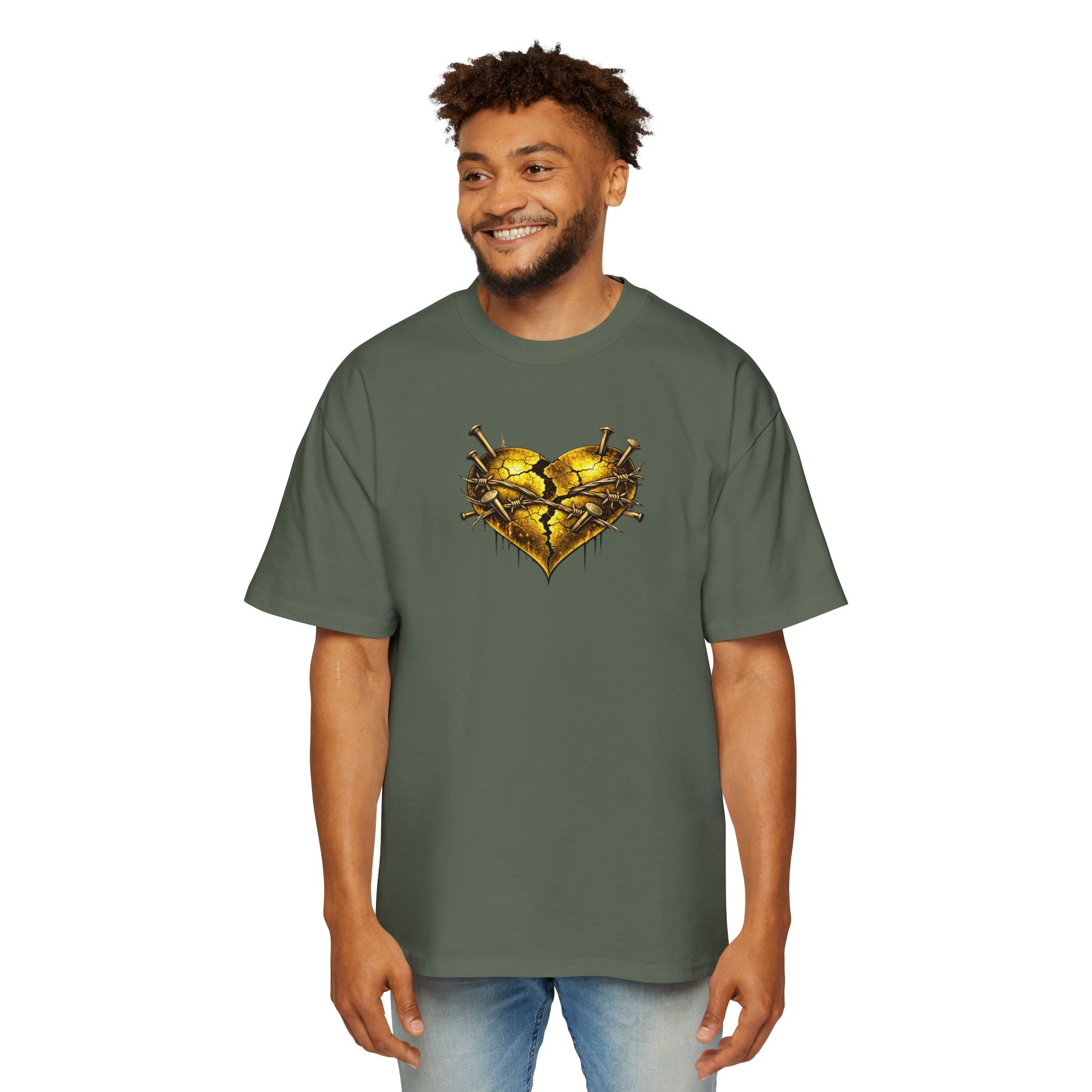 Oversized Discipline Over Emotions (Back) Graphic Tee (Gold Heart) Printify