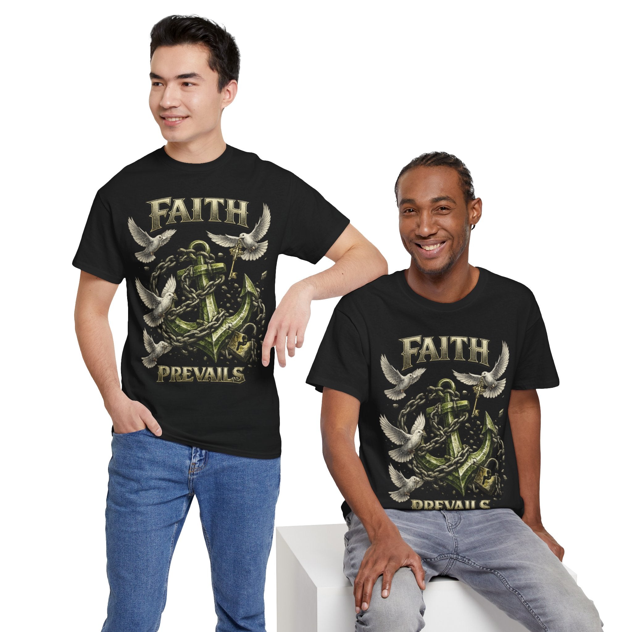 Adult Faith Prevails Anchor T-Shirt (Green Anchor) Printify