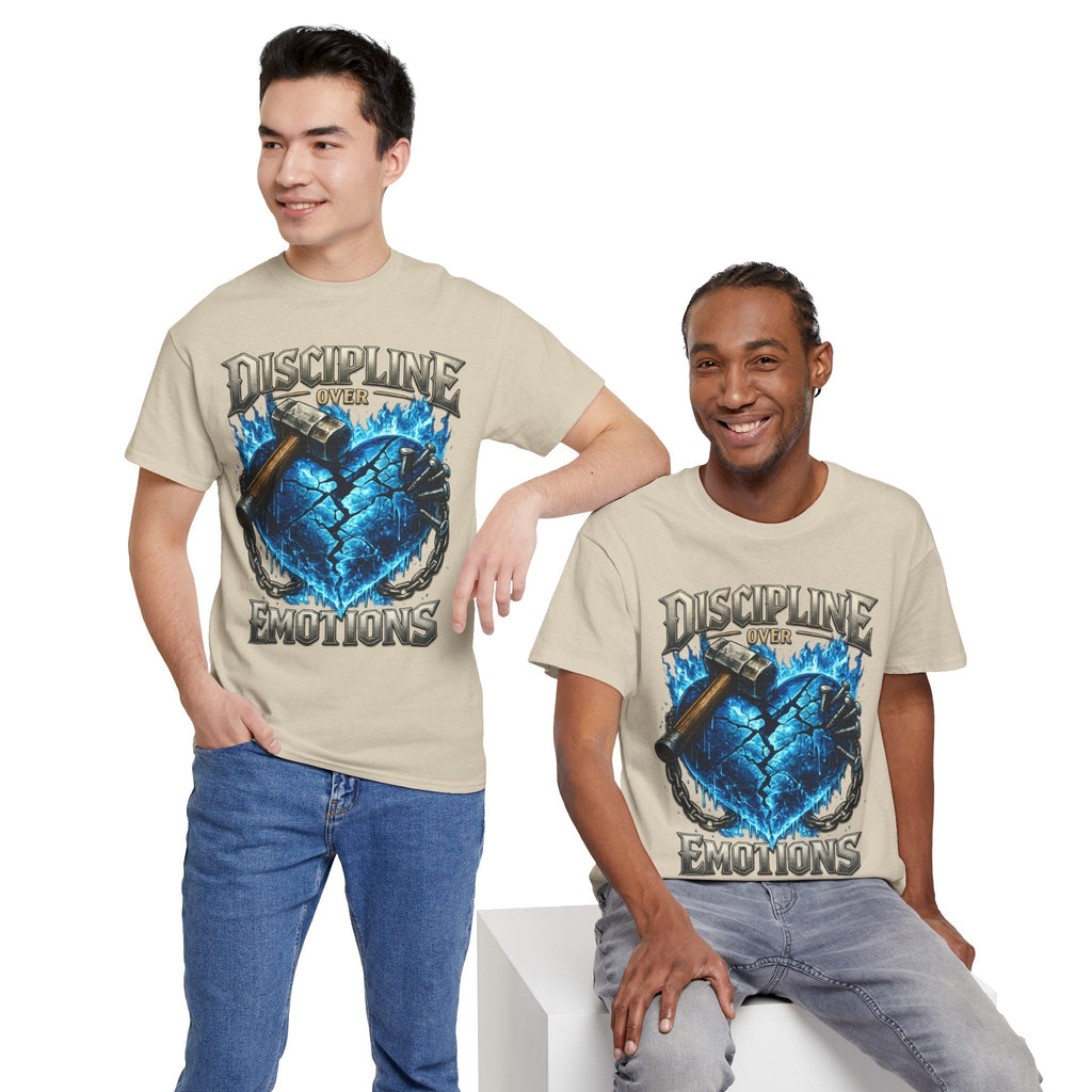 Discipline Over Emotions Graphic T-Shirt (Blue Heart) Printify