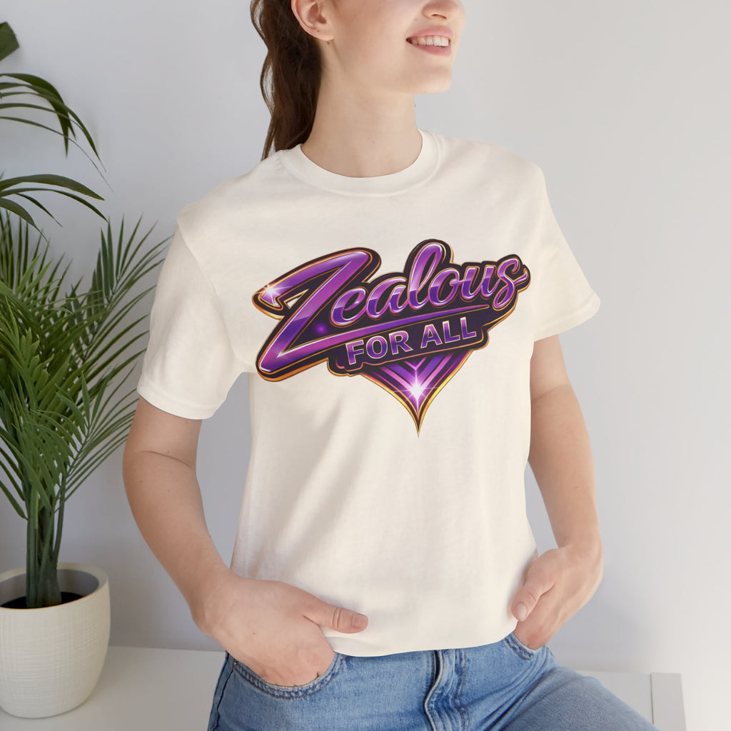 CUSTOM Zealous For All Graphic T-Shirt (Purple & Gold Trim Logo)