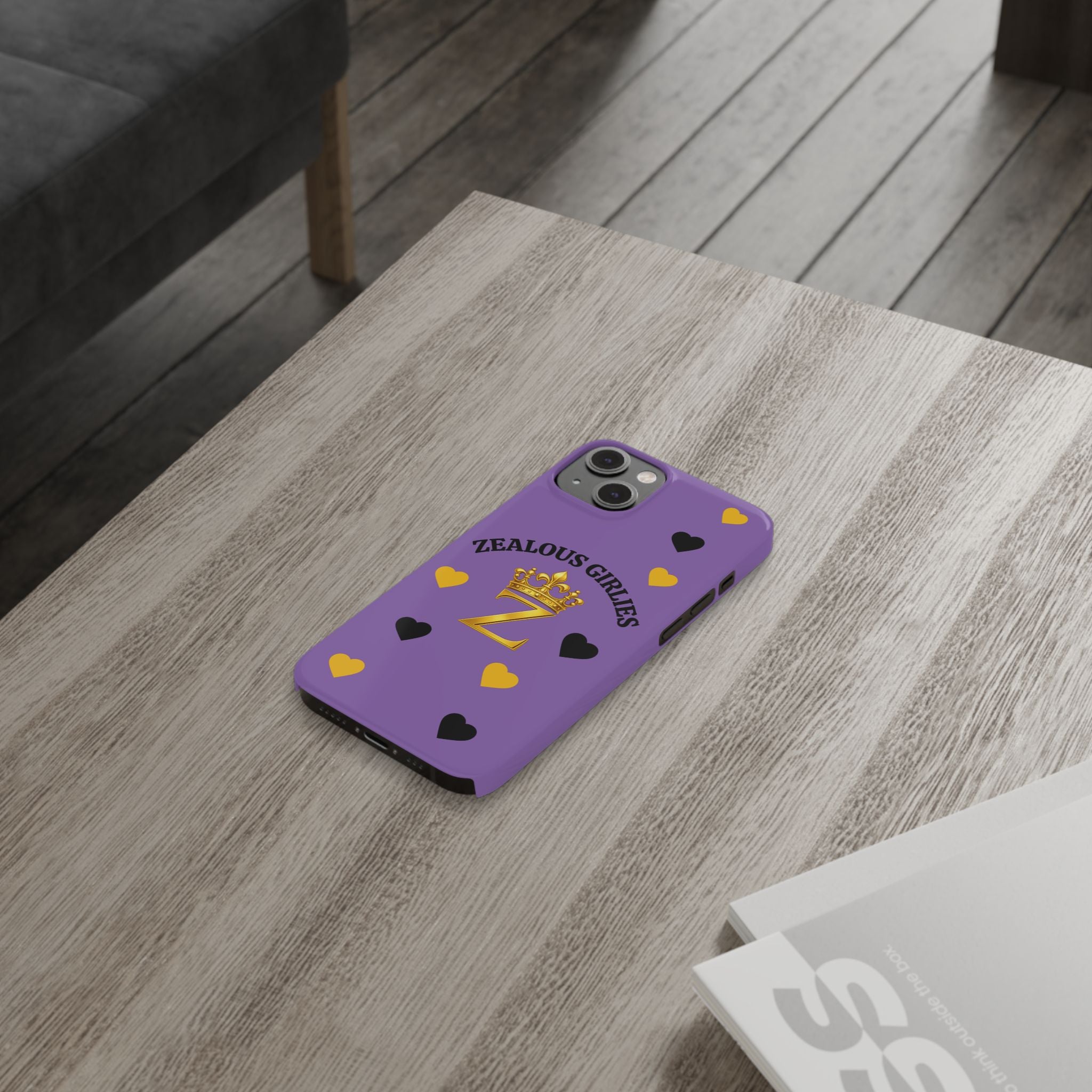 Zealous Girlies 'Z' Crown Slim Phone Case — Purple & Gold Heart Design Printify