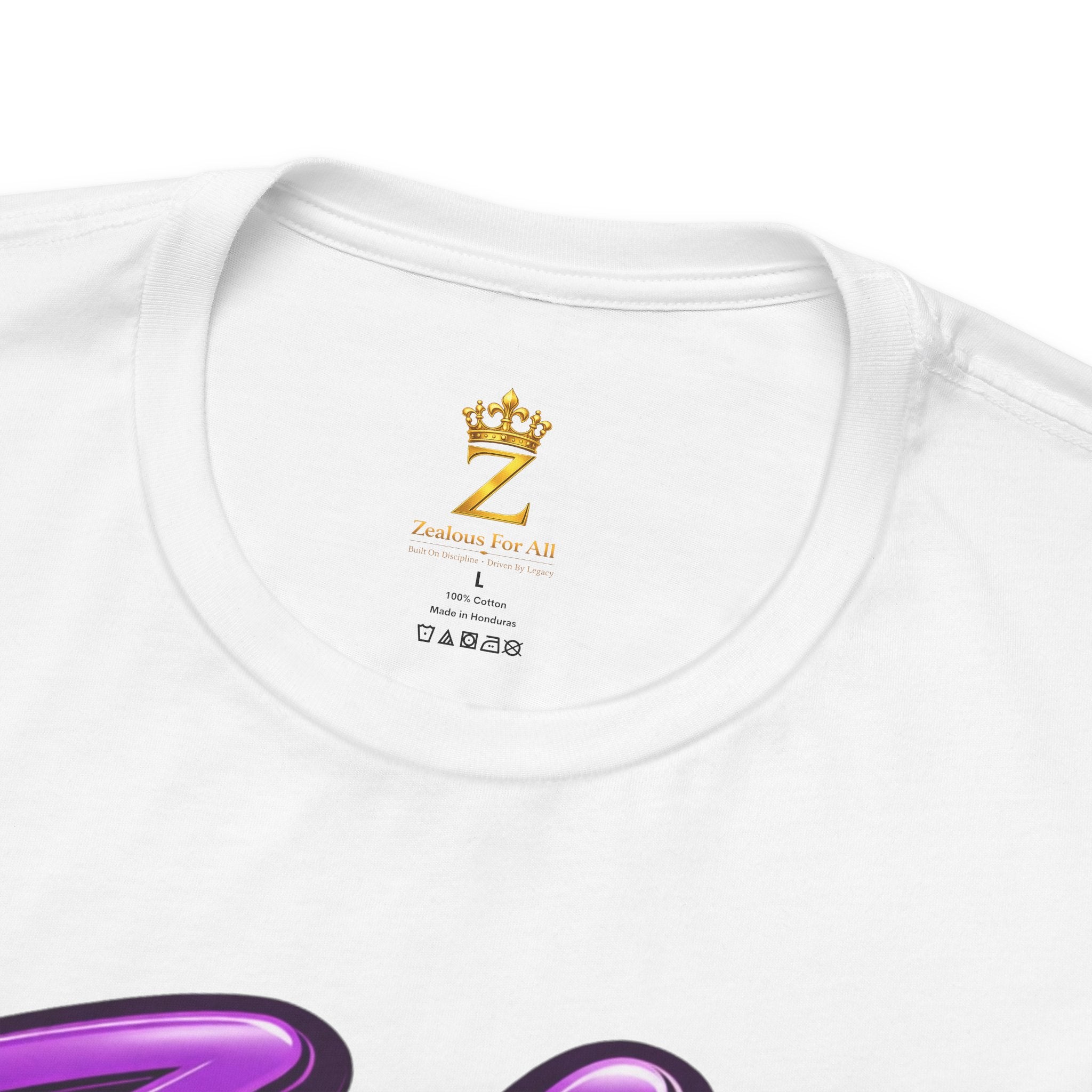 Zealous For All Graphic T-Shirt (Purple Logo) Printify