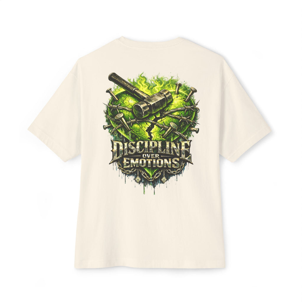Adult *Oversized* Discipline Over Emotions (Back) Graphic Tee (Lime Green Heart) Printify