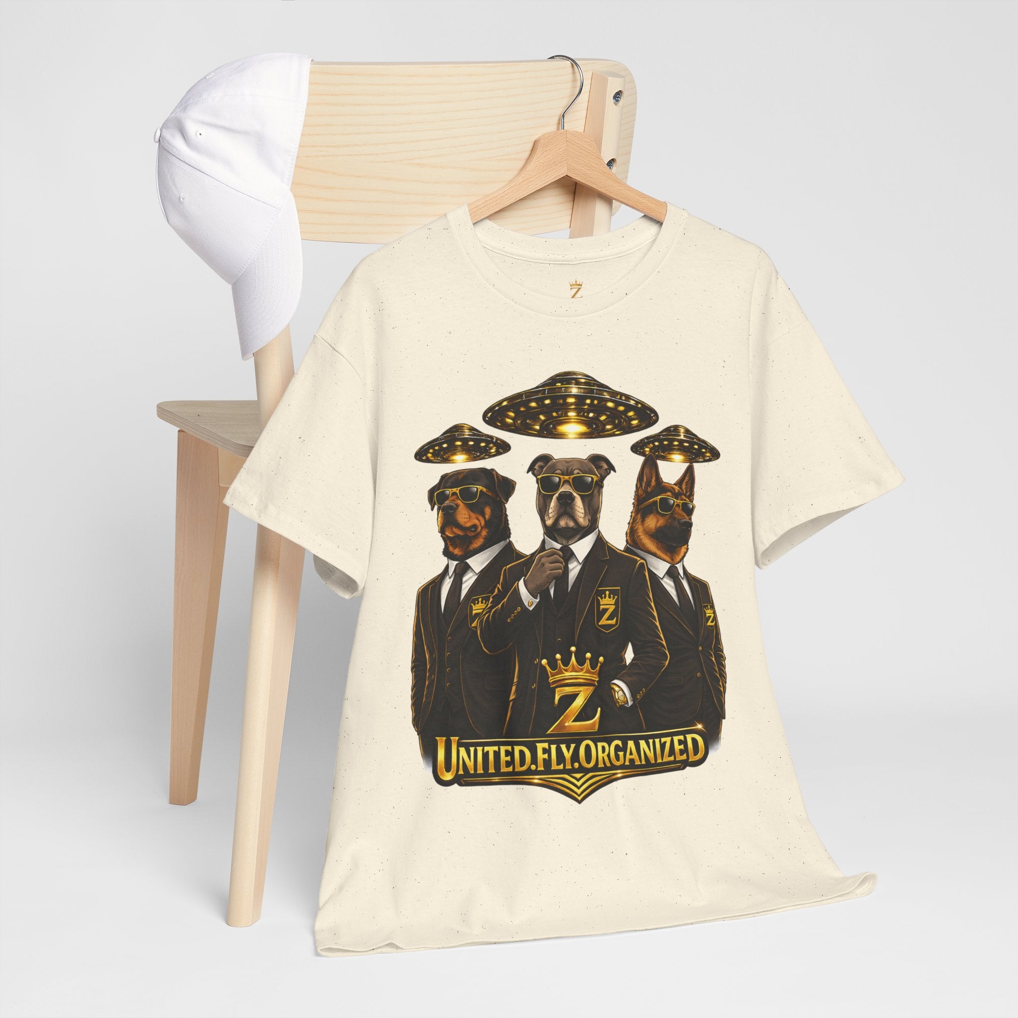 Adult "United. Fly. Organized." Graphic Tee (Gold) Printify