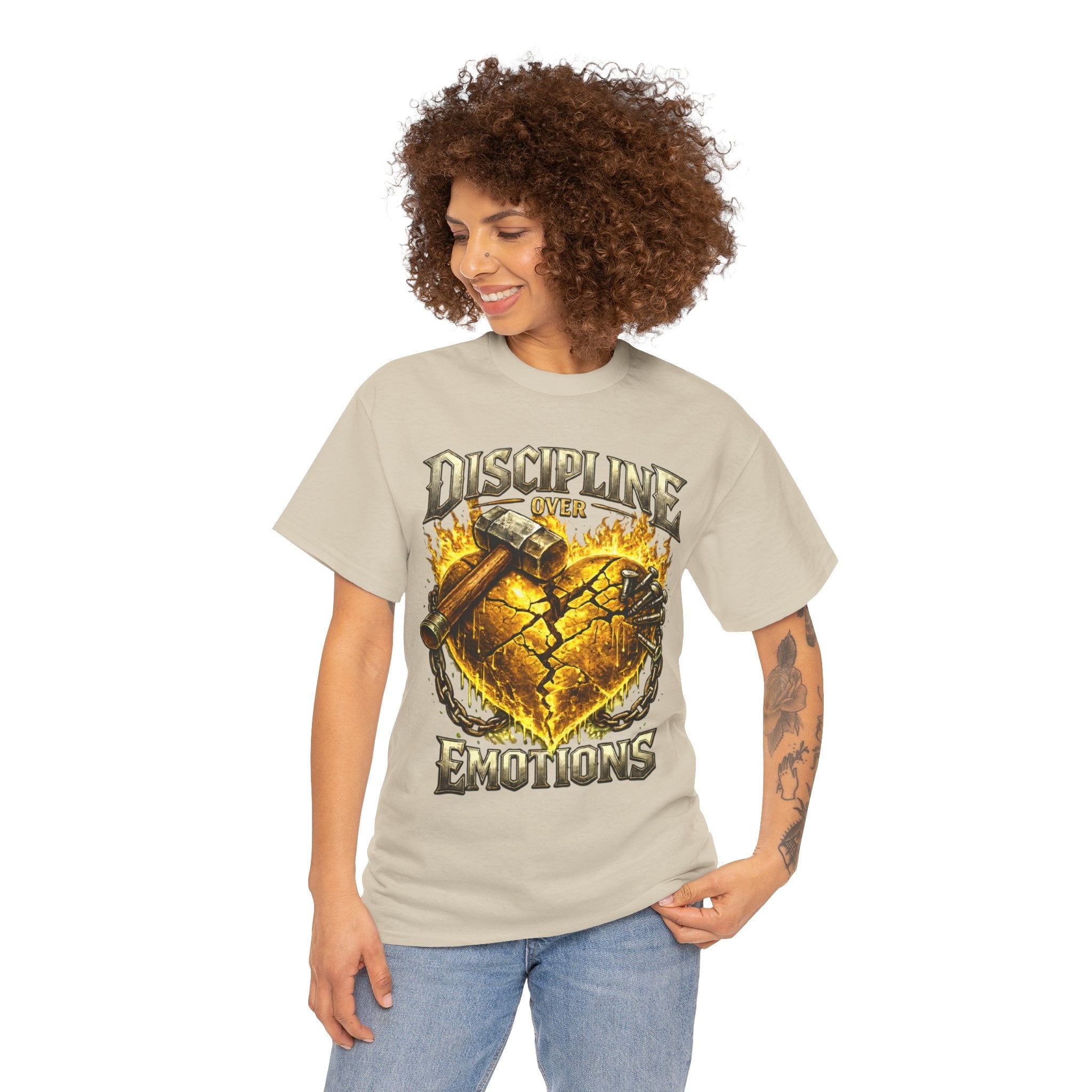 Adult Discipline Over Emotions Graphic T-Shirt (Gold Heart)