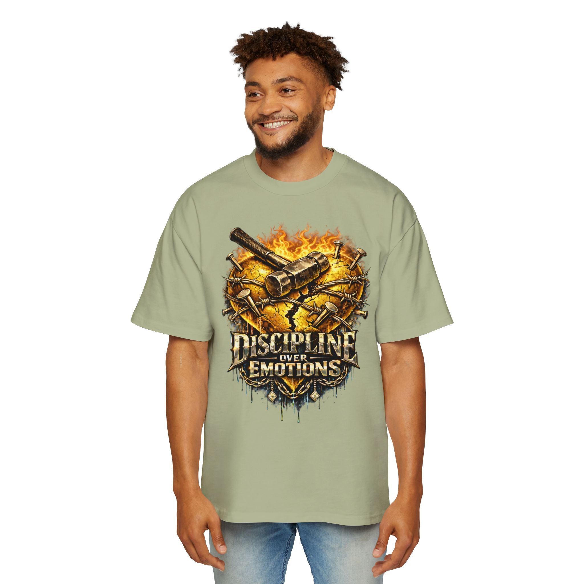 Oversized Discipline Over Emotions Graphic Tee (Gold Heart) Printify