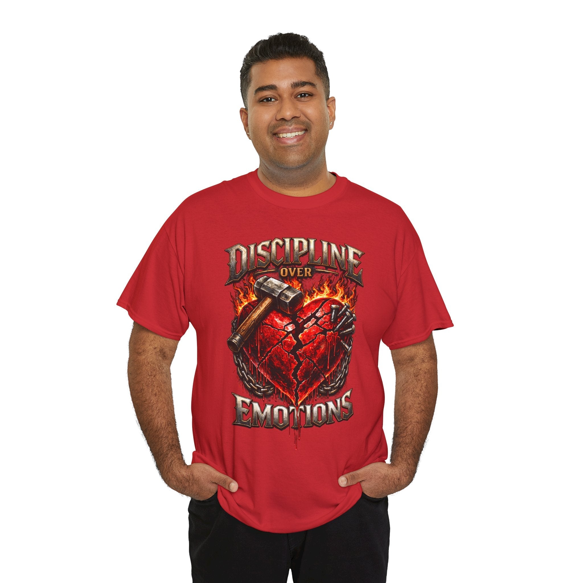 Discipline Over Emotions Graphic T-Shirt (Red Heart) Printify