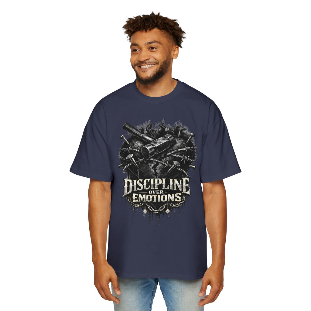 Oversized Discipline Over Emotions Graphic Tee (Black Heart) Printify