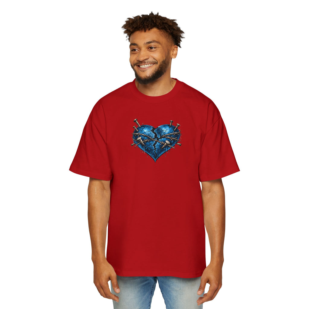 Oversized Discipline Over Emotions (Back) Graphic Tee (Blue Heart) Printify