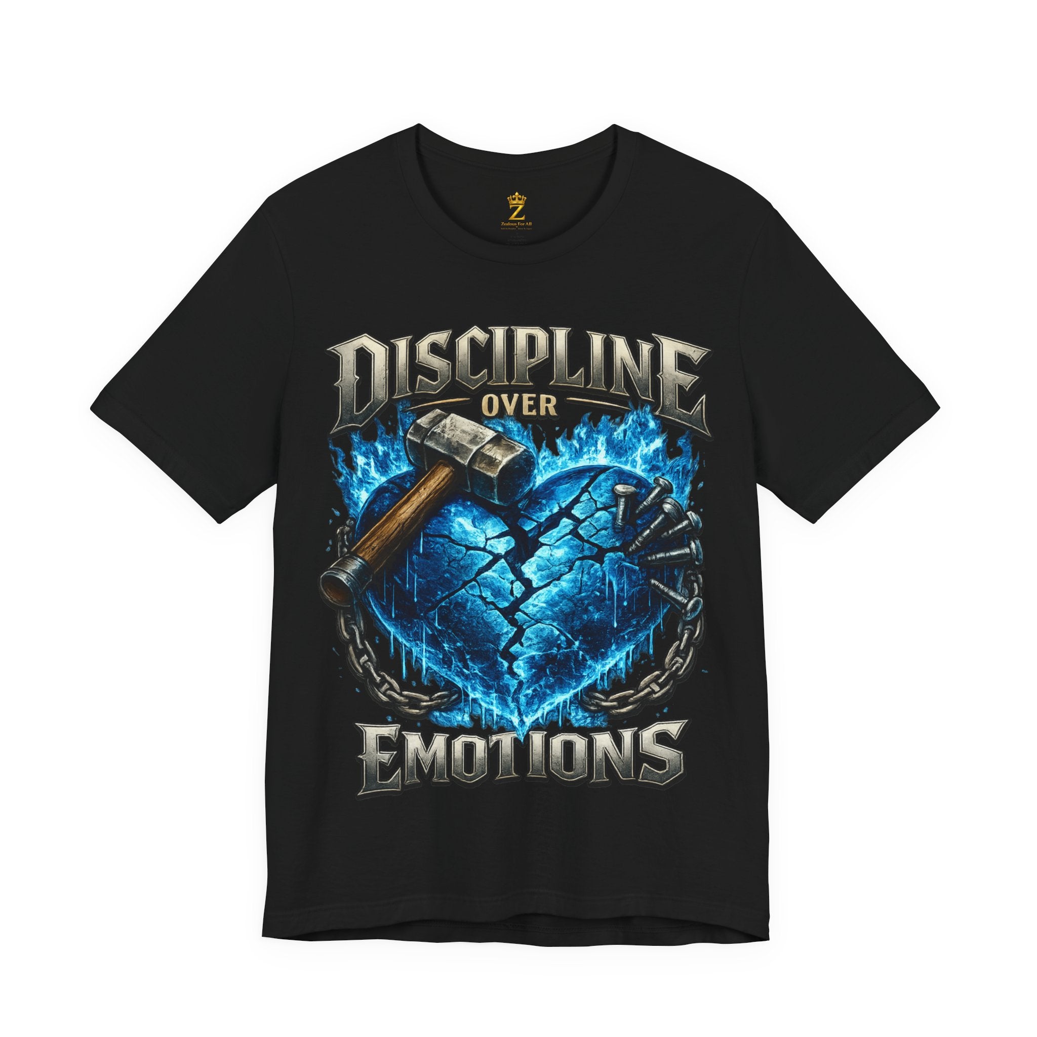 Discipline Over Emotions Premium Graphic T-Shirt (Blue Heart) Printify