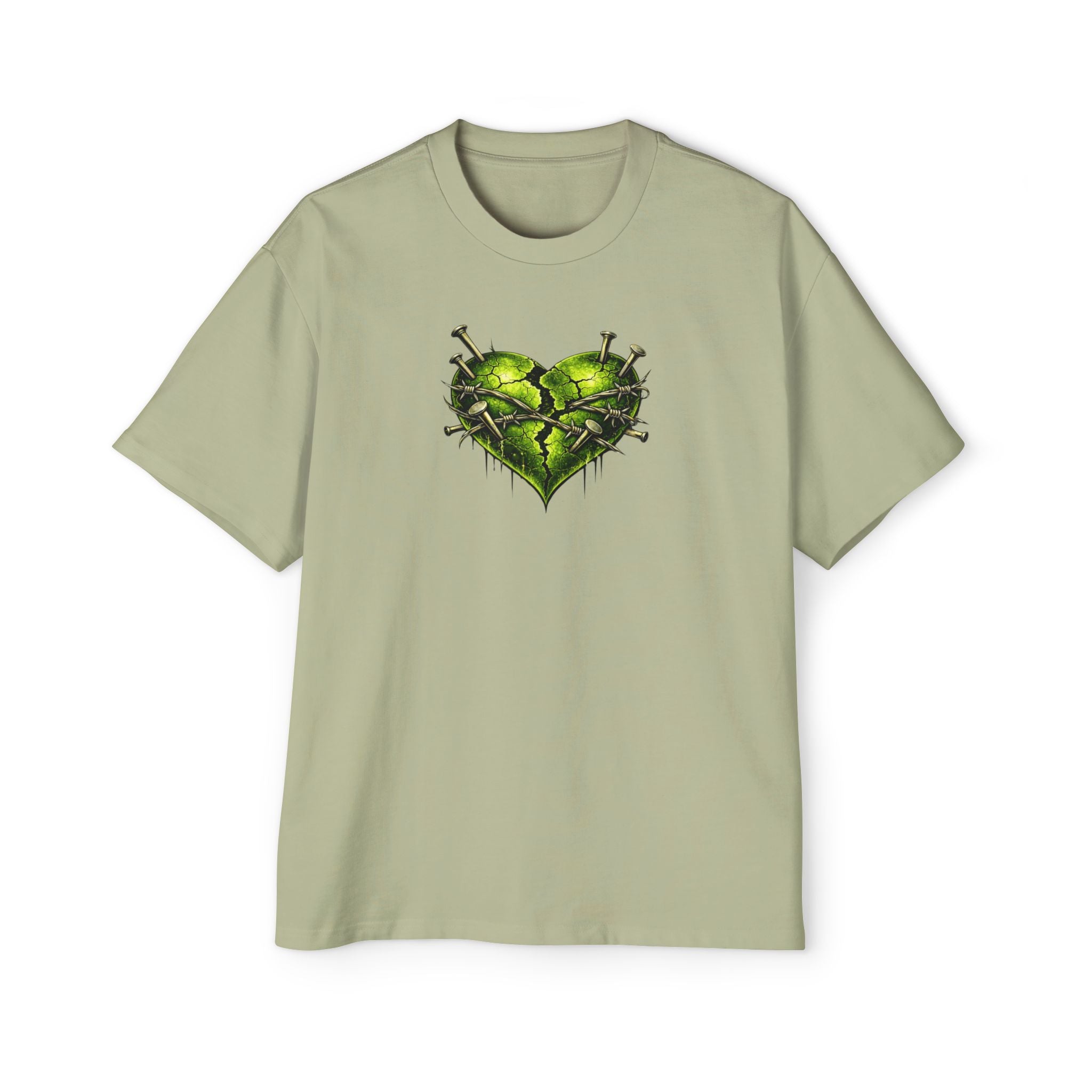 Adult *Oversized* Discipline Over Emotions (Back) Graphic Tee (Lime Green Heart) Printify