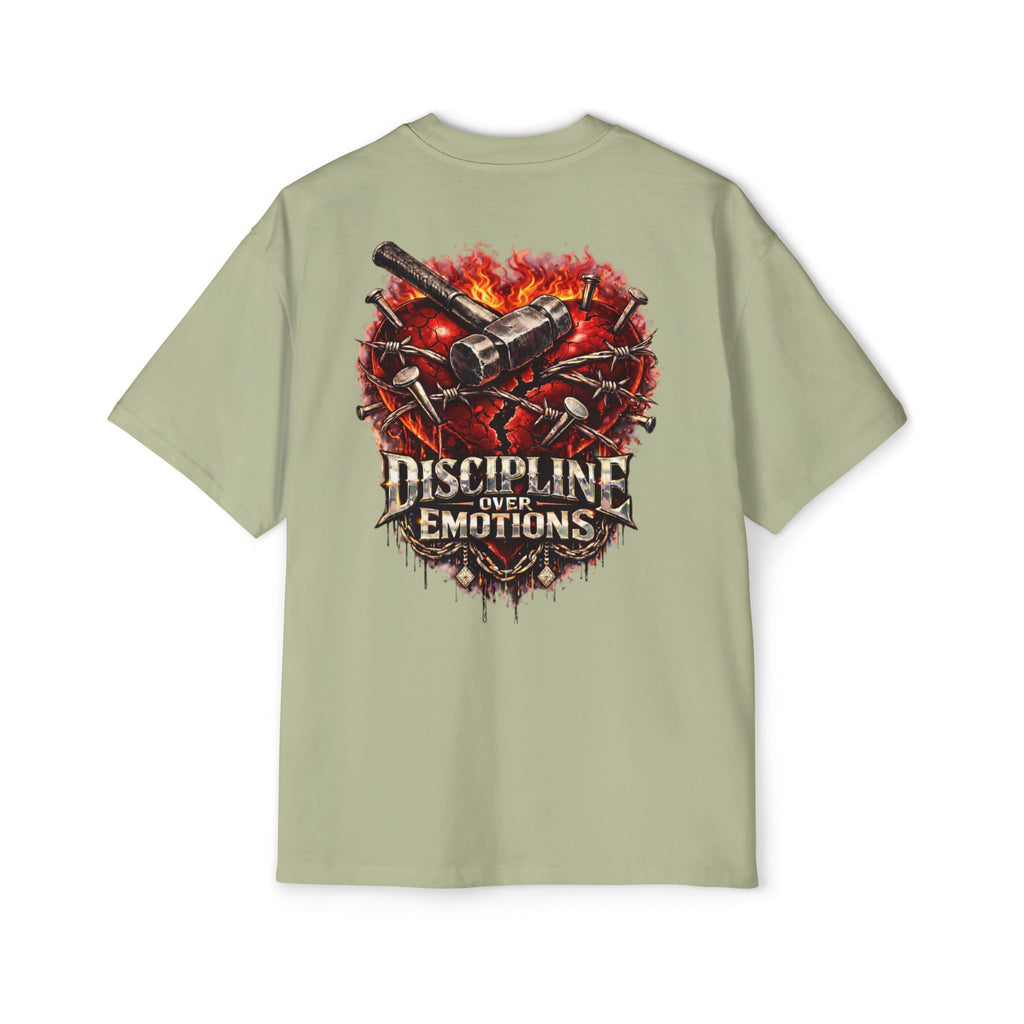 Oversized Discipline Over Emotions (Back) Graphic Tee (Red Heart) Printify