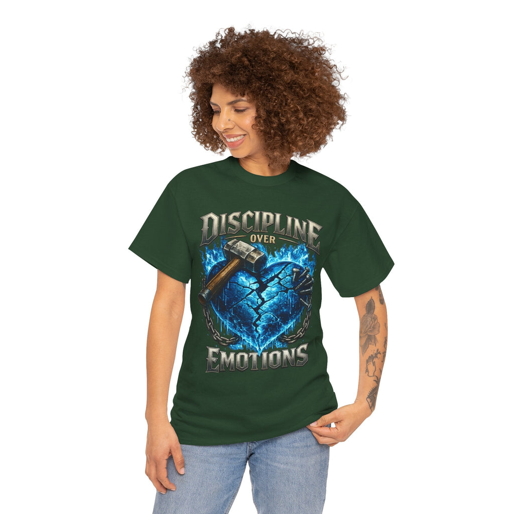 Discipline Over Emotions Graphic T-Shirt (Blue Heart) Printify
