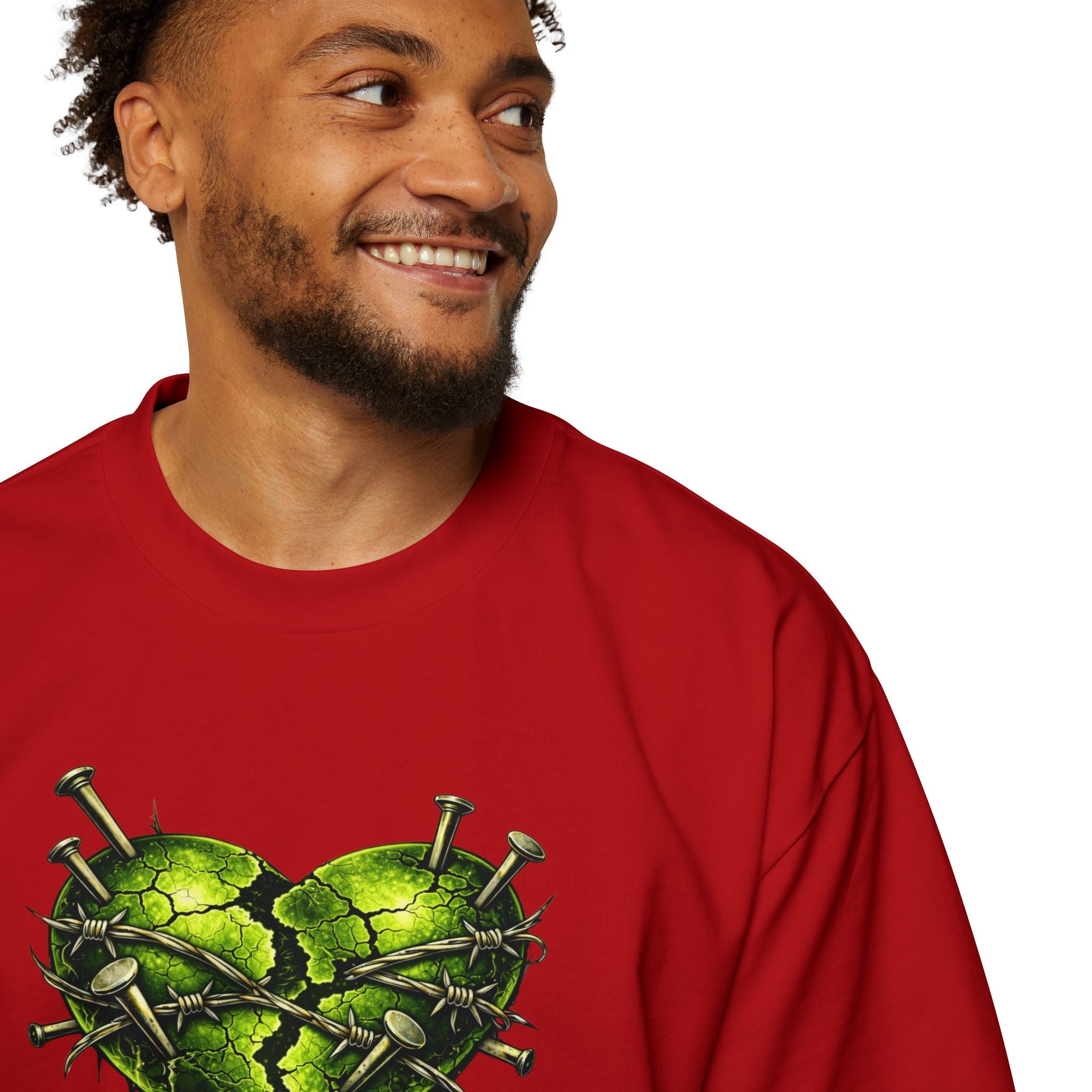 Adult *Oversized* Discipline Over Emotions (Back) Graphic Tee (Lime Green Heart) Printify