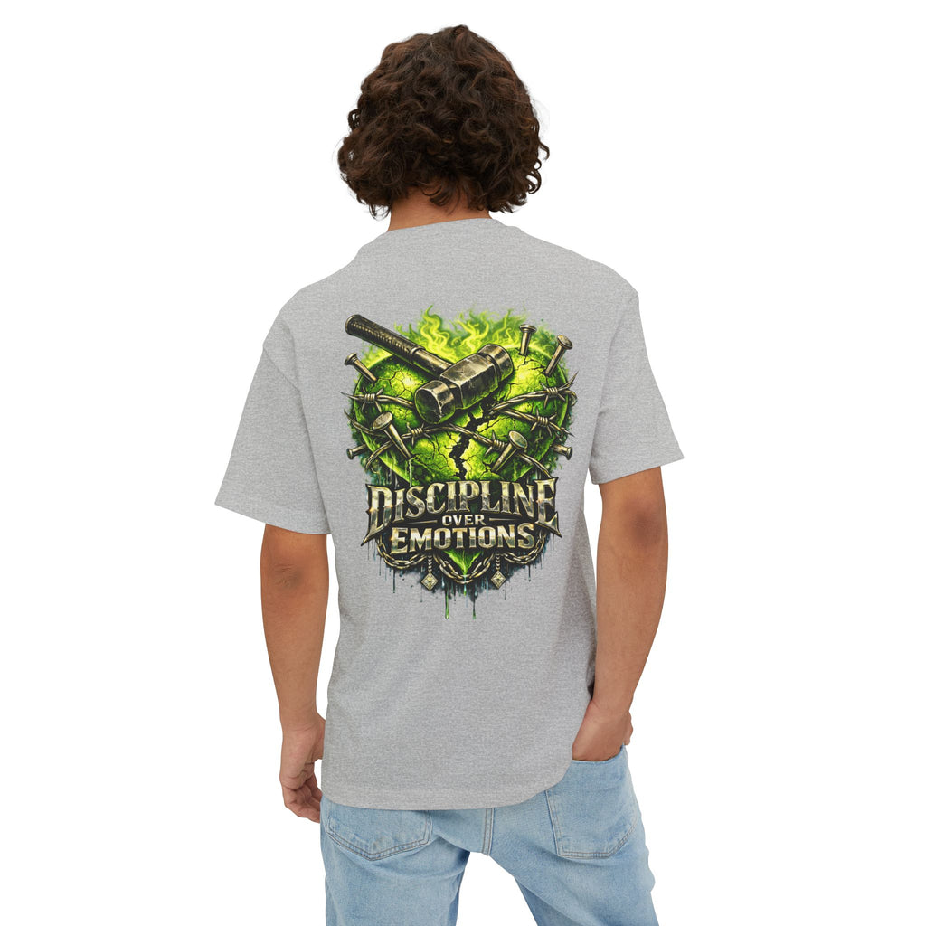 Adult *Oversized* Discipline Over Emotions (Back) Graphic Tee (Lime Green Heart) - Zealous For All