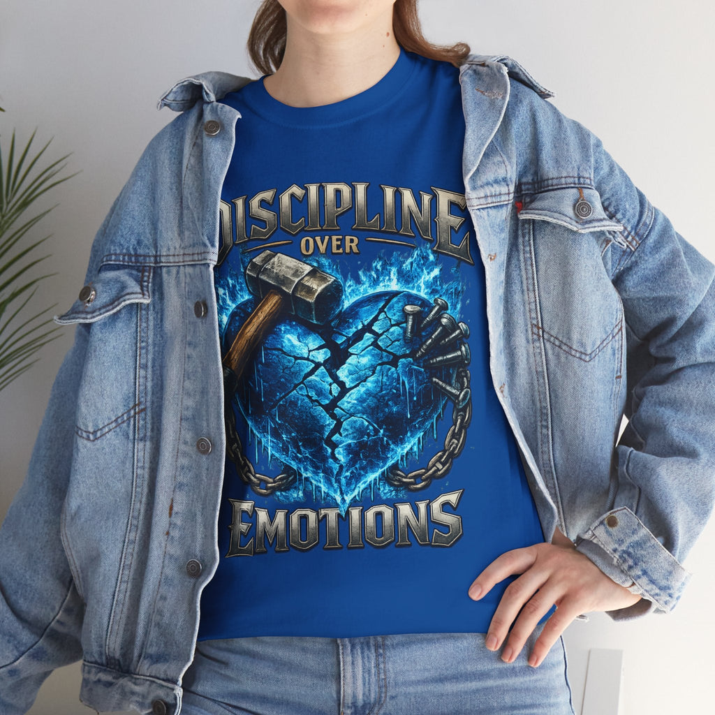 Discipline Over Emotions Graphic T-Shirt (Blue Heart) Printify