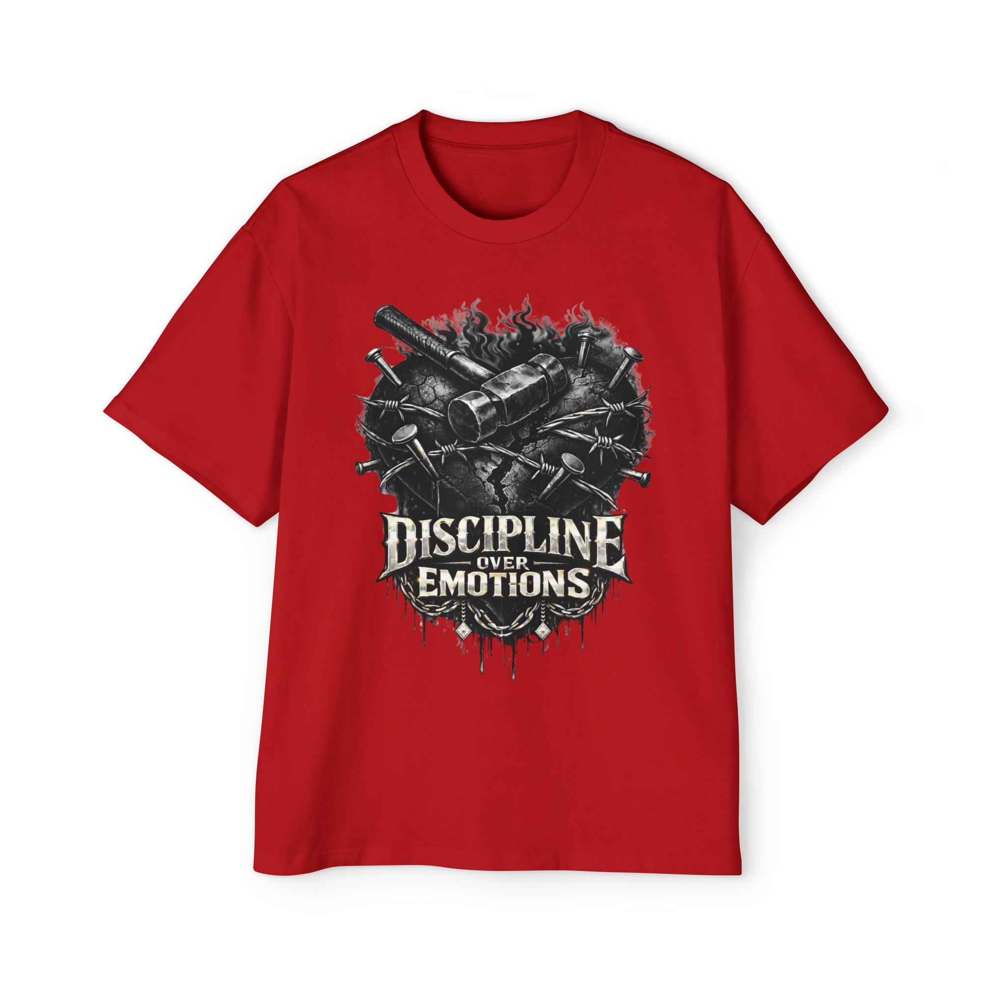 Oversized Discipline Over Emotions Graphic Tee (Black Heart) Printify
