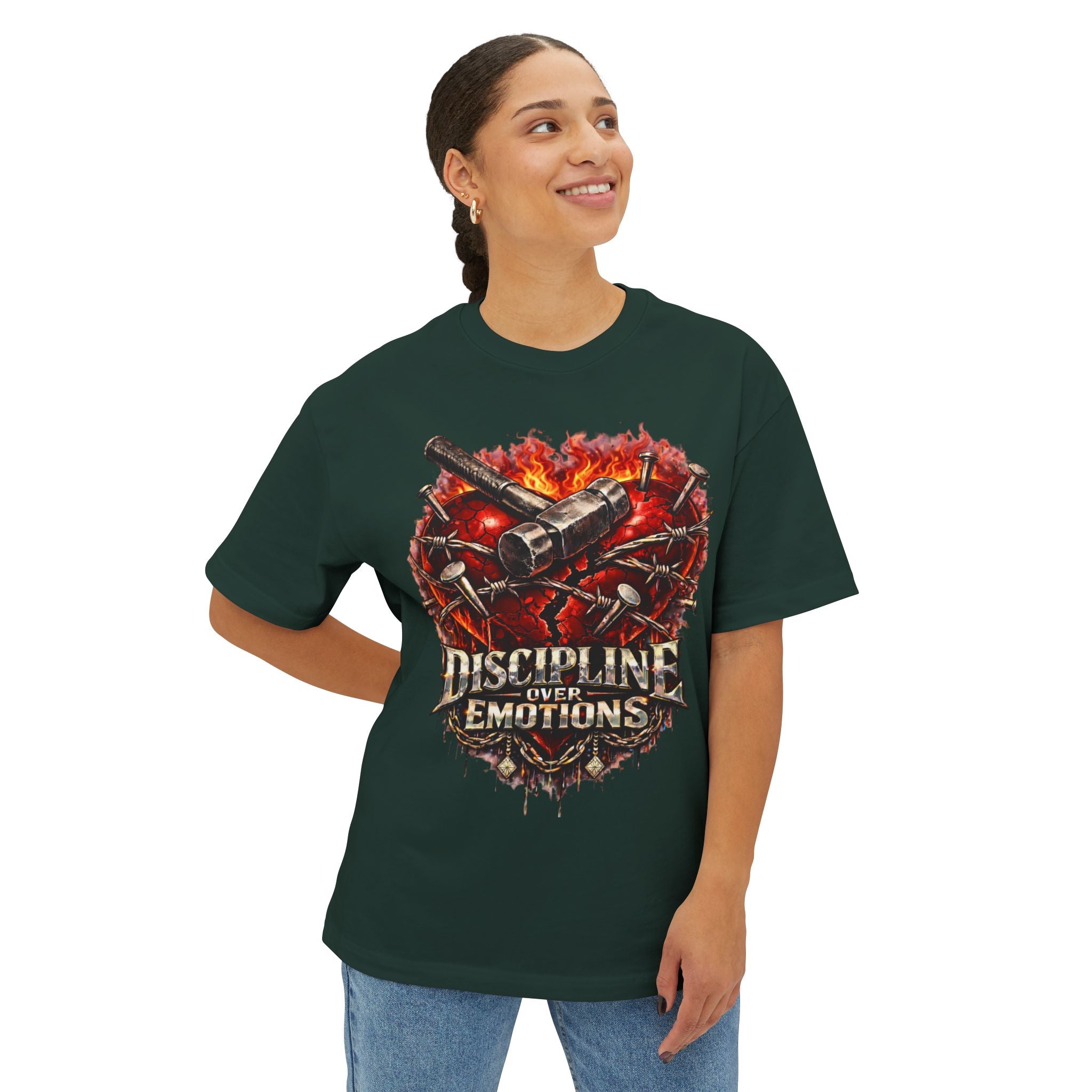Adult *Oversized* Discipline Over Emotions Graphic Tee (Red Heart) - Zealous For All