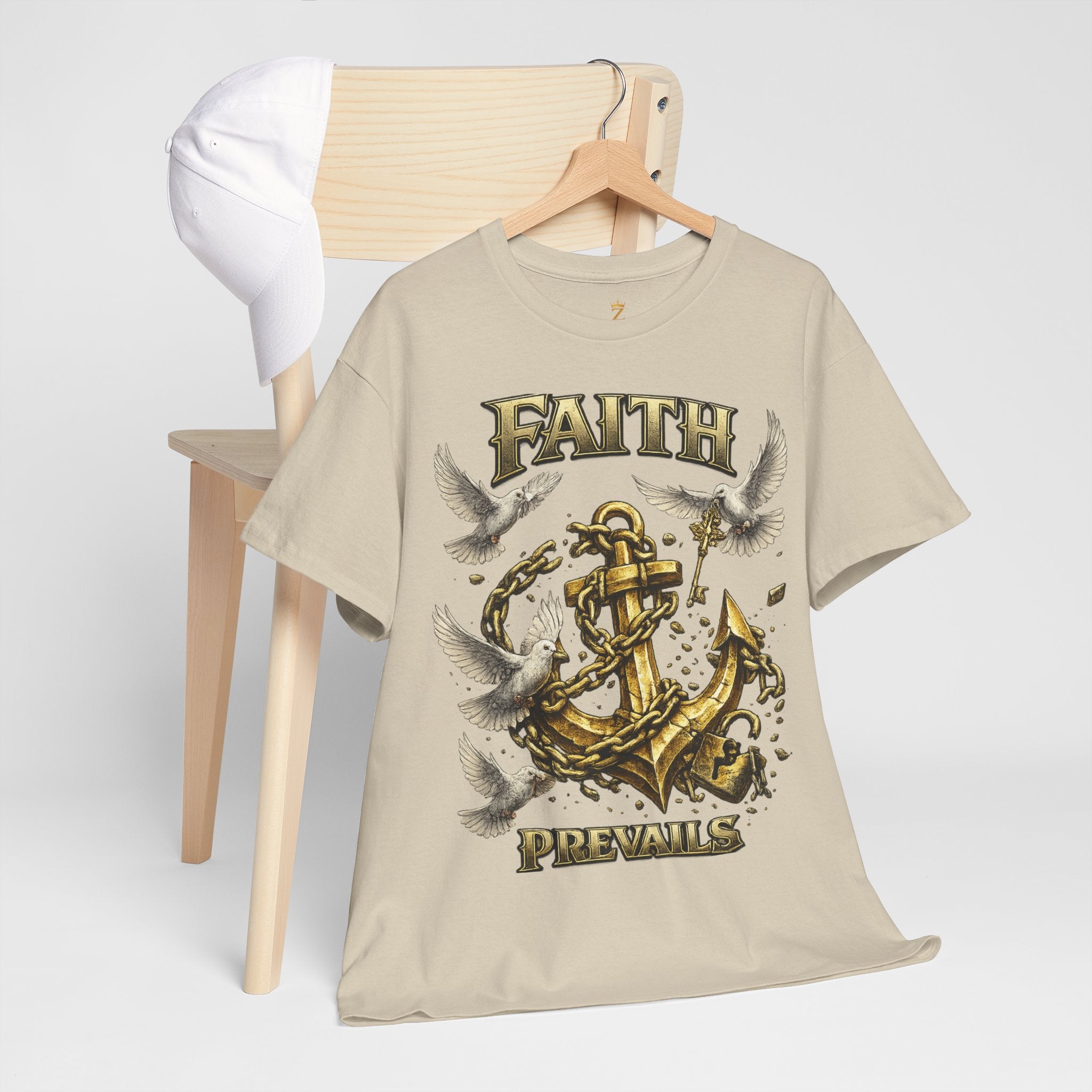 Adult Faith Prevails Anchor T-Shirt (Gold Anchor) Printify