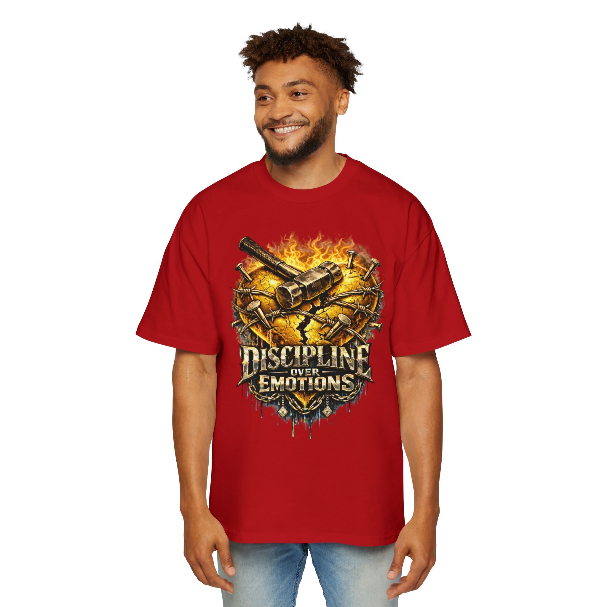 Oversized Discipline Over Emotions Graphic Tee (Gold Heart) Printify
